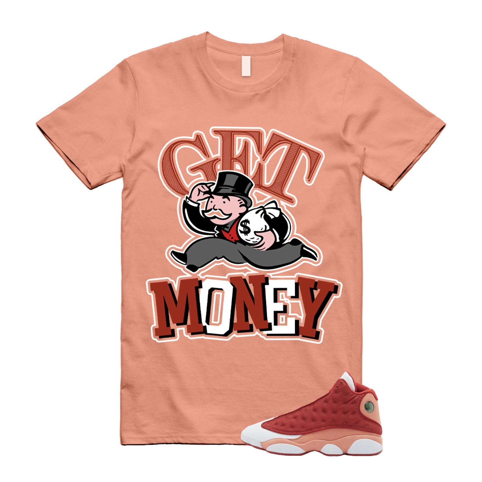 13 Dune Red Terra Blush White T Shirt Match GM ,DJ5982-601 T-Shirt, Sneaker Match Tee