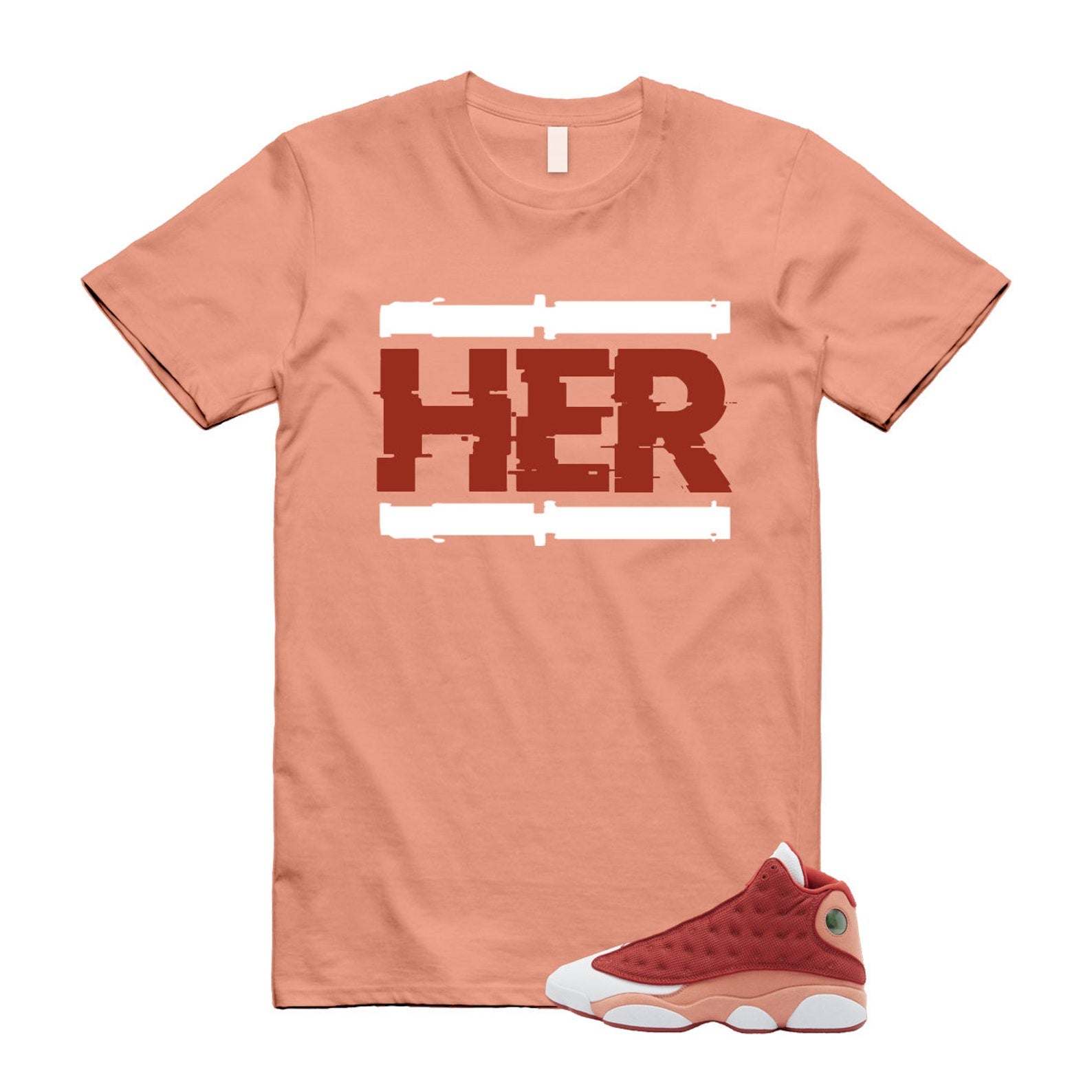 13 Dune Red Terra Blush White T Shirt Match HER ,DJ5982-601 T-Shirt, Sneaker Match Tee