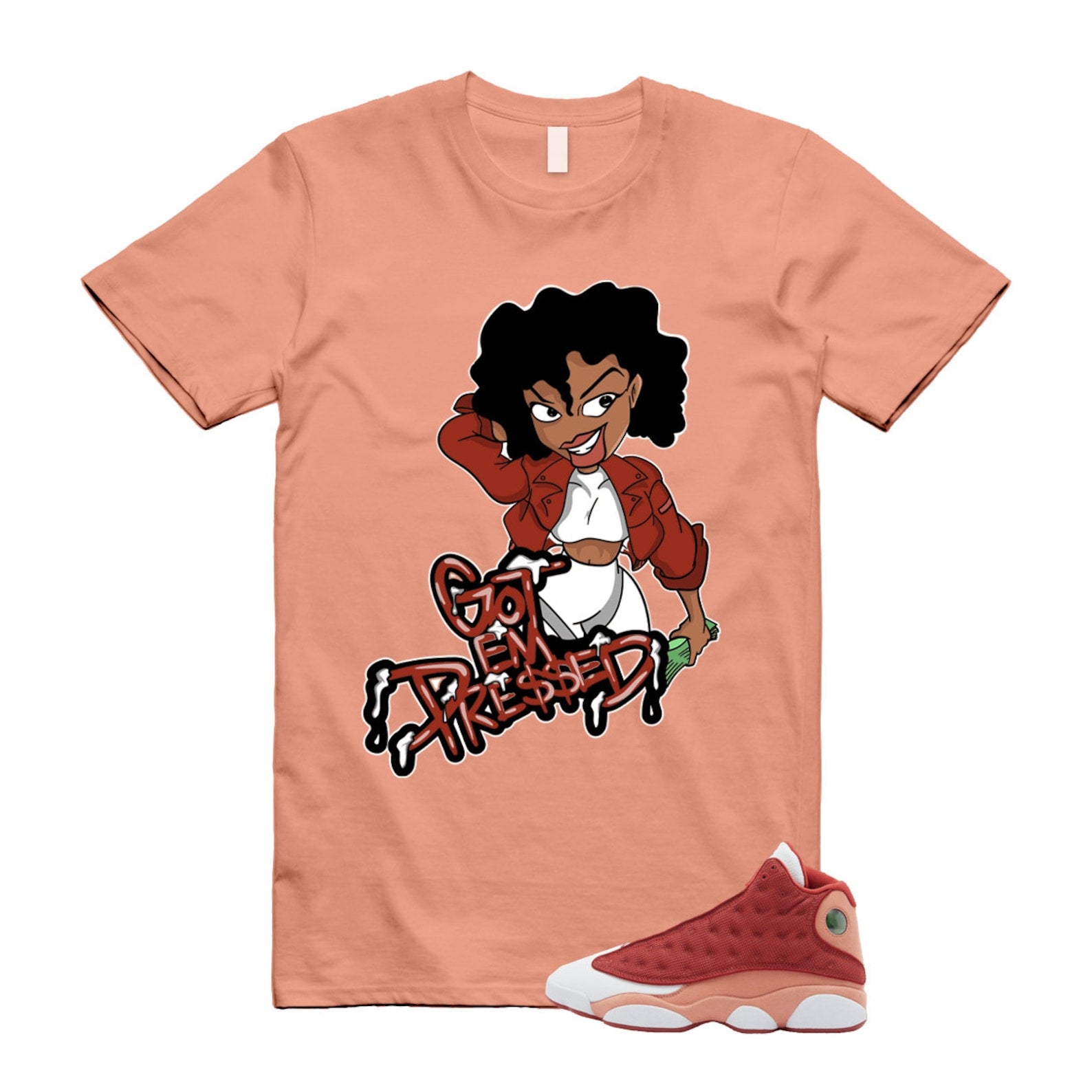13 Dune Red Terra Blush White T Shirt Match PRESSED ,DJ5982-601 T-Shirt, Sneaker Match Tee