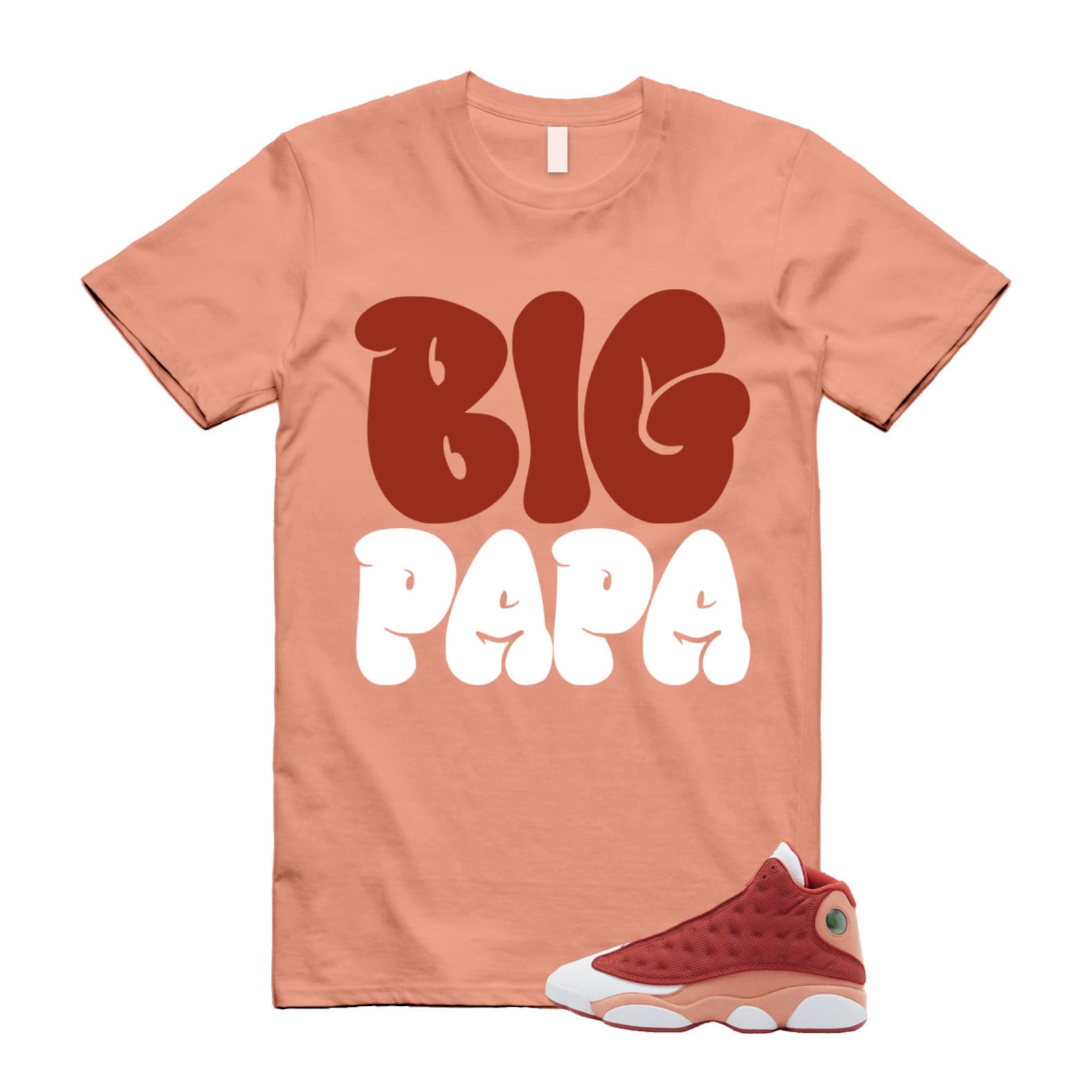 13 Dune Red Terra Blush White T Shirt Match PAPA ,DJ5982-601 T-Shirt, Sneaker Match Tee