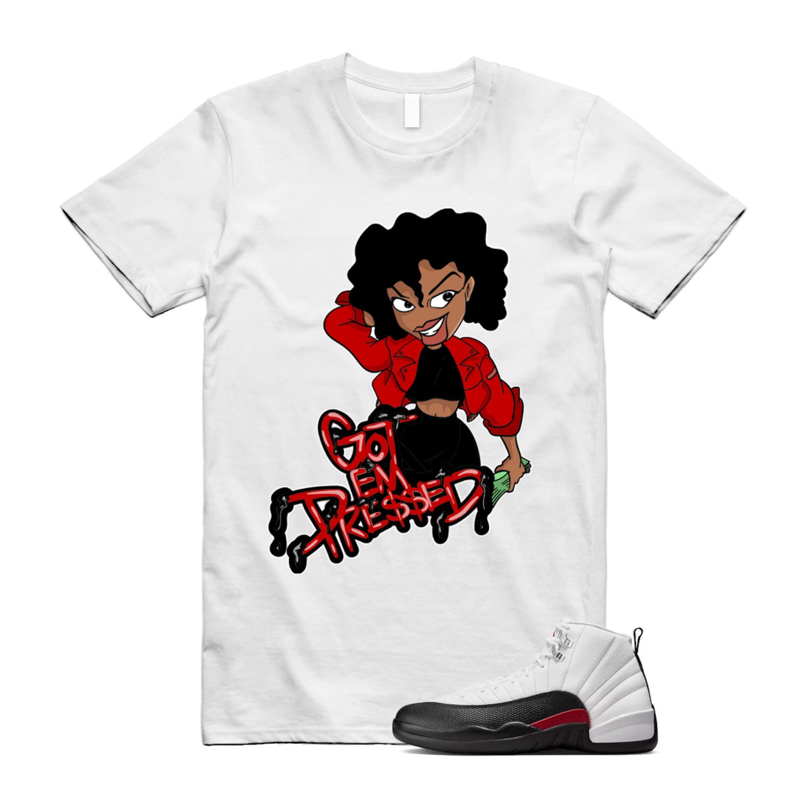 12 Taxi Flip White Gym Red Black T Shirt Match PRESSED ,153265-162 T-Shirt, Sneaker Match Tee