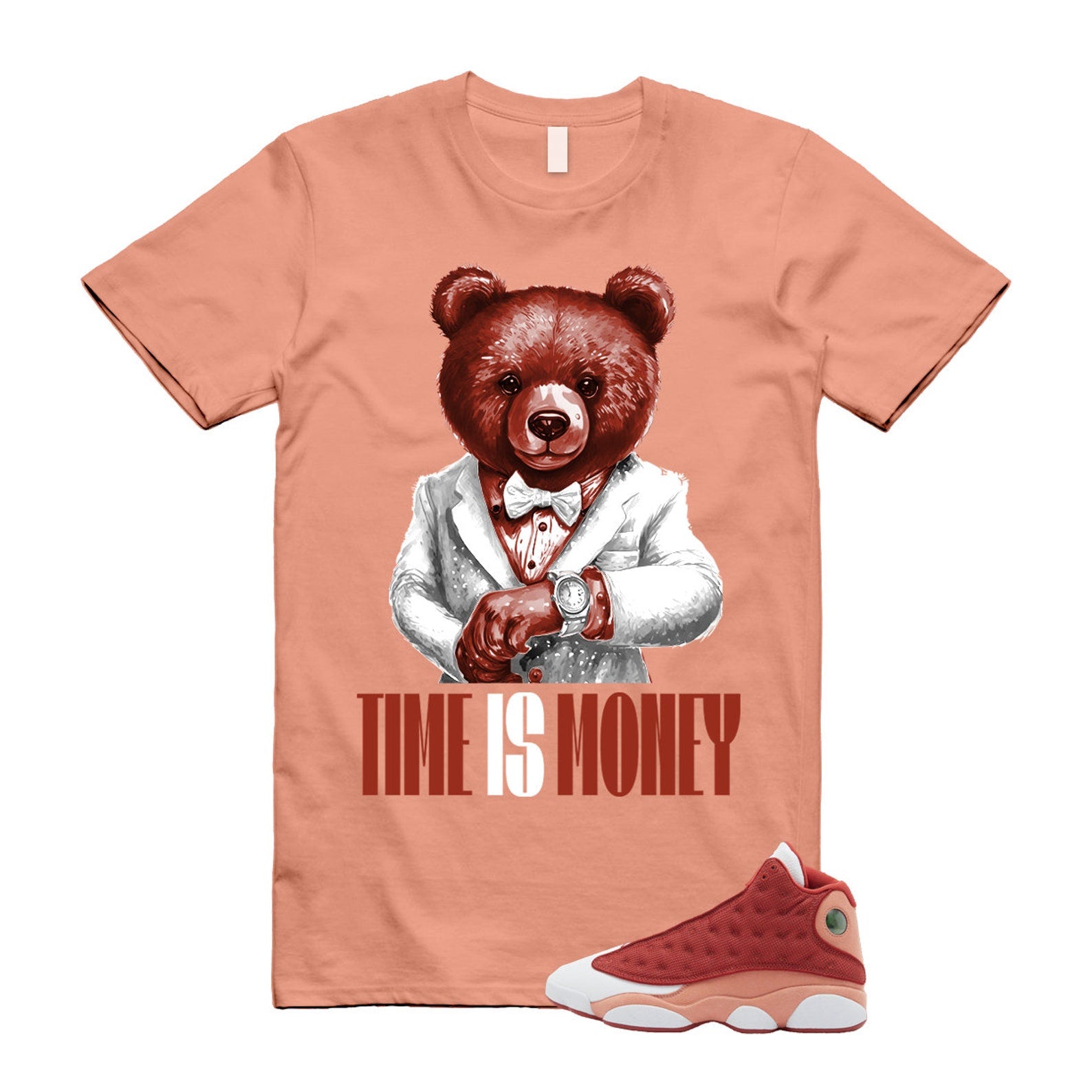 13 Dune Red Terra Blush White T Shirt Match TIM ,DJ5982-601 T-Shirt, Sneaker Match Tee