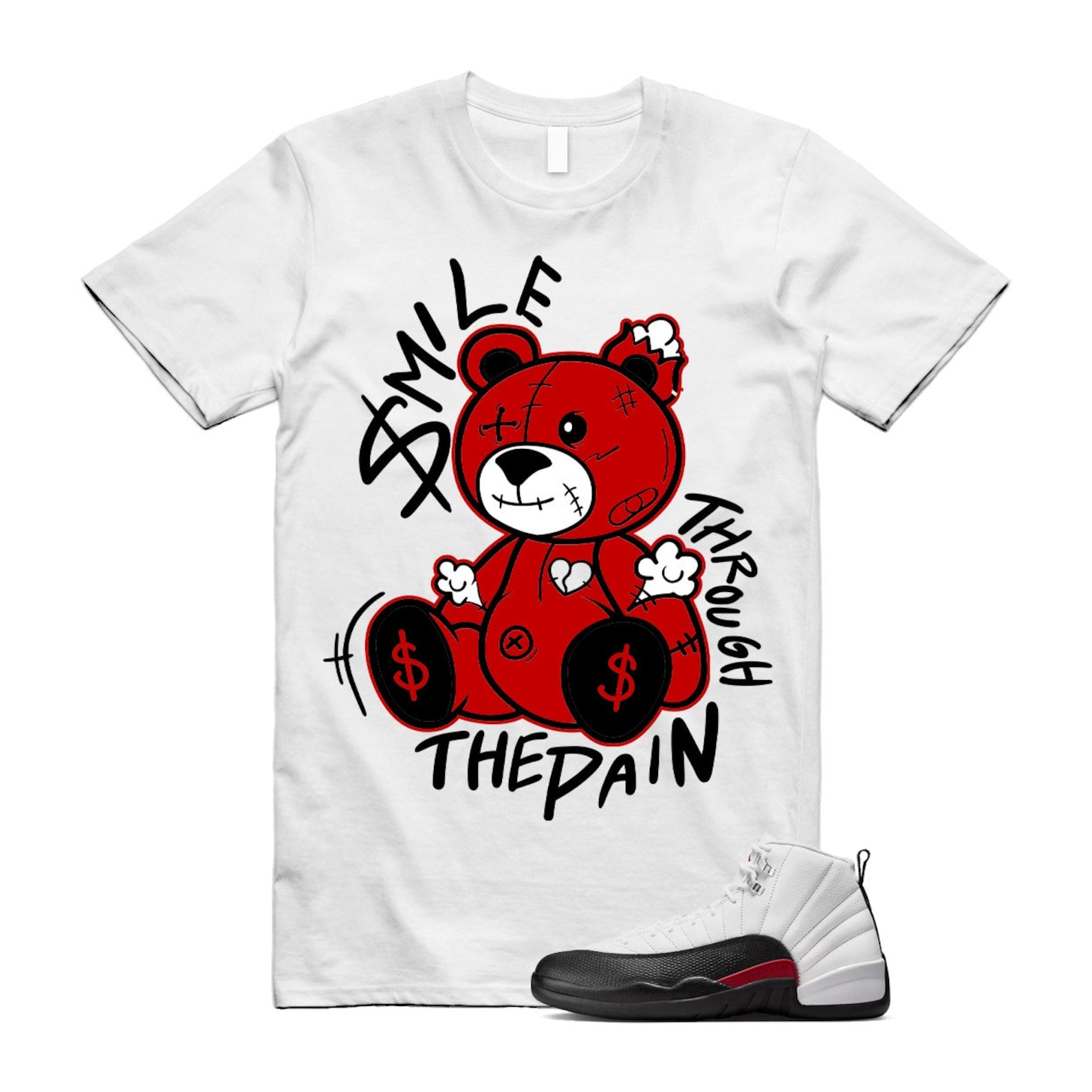 12 Taxi Flip White Gym Red Black T Shirt Match Smile Through The Pain ,153265-162 T-Shirt, Sneaker Match Tee