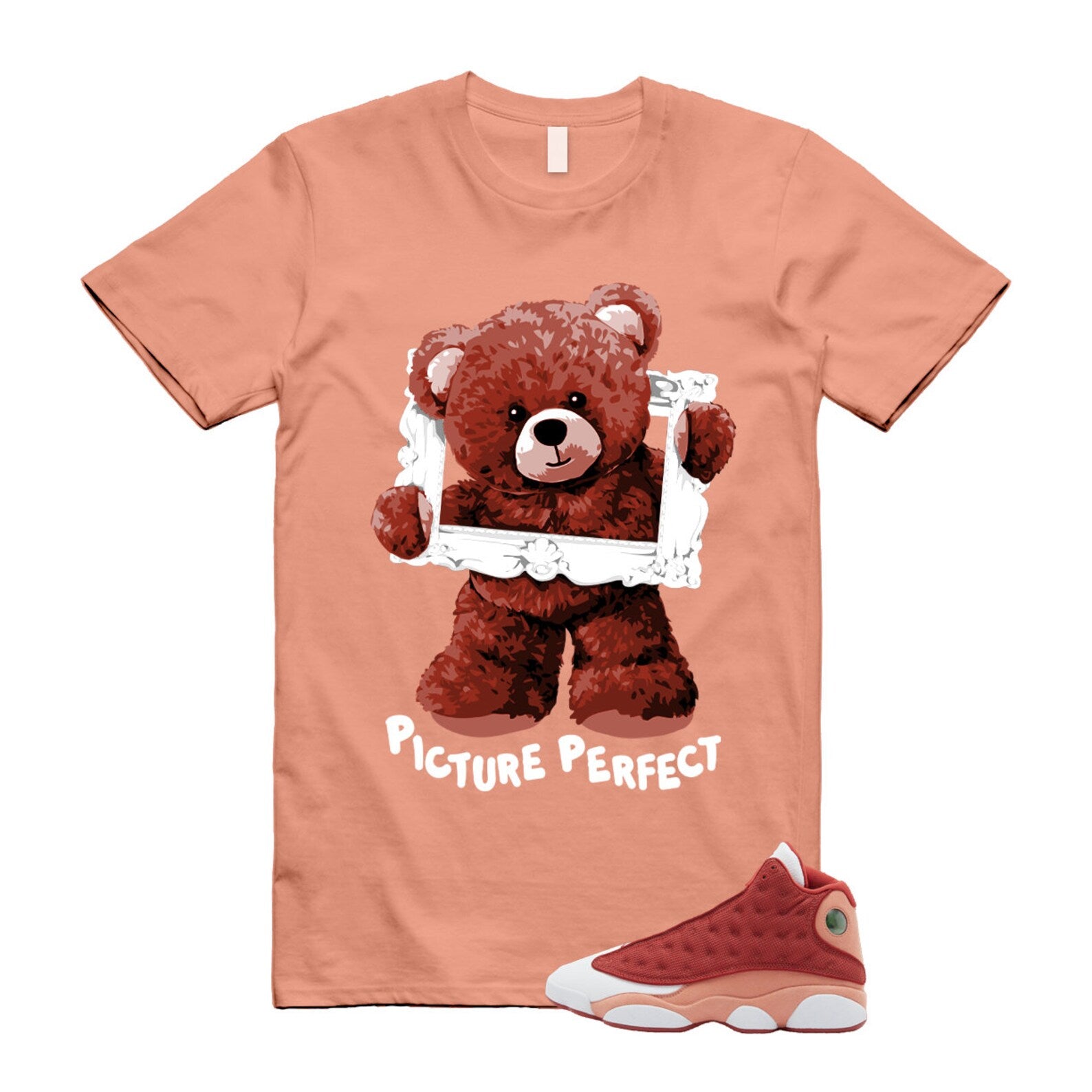 13 Dune Red Terra Blush White T Shirt Match PIC ,DJ5982-601 T-Shirt, Sneaker Match Tee