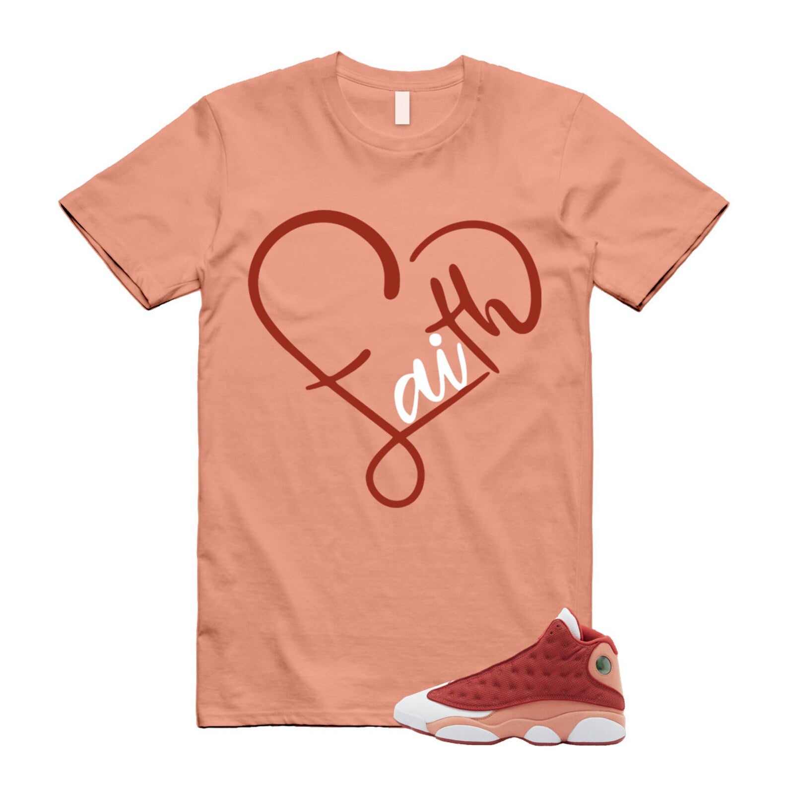 13 Dune Red Terra Blush White T Shirt Match FAITH ,DJ5982-601 T-Shirt, Sneaker Match Tee