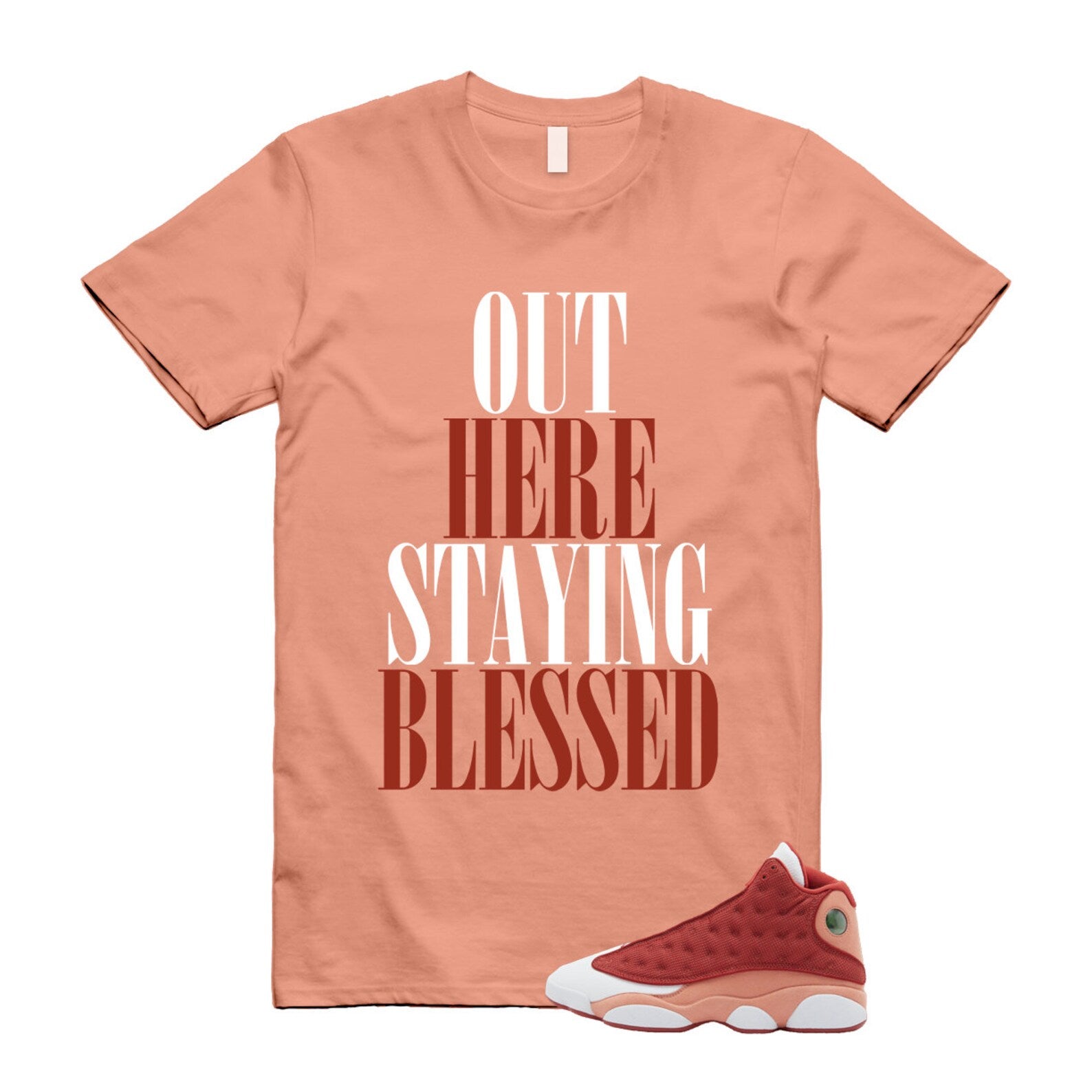 13 Dune Red Terra Blush White T Shirt Match STAYBLS ,DJ5982-601 T-Shirt, Sneaker Match Tee