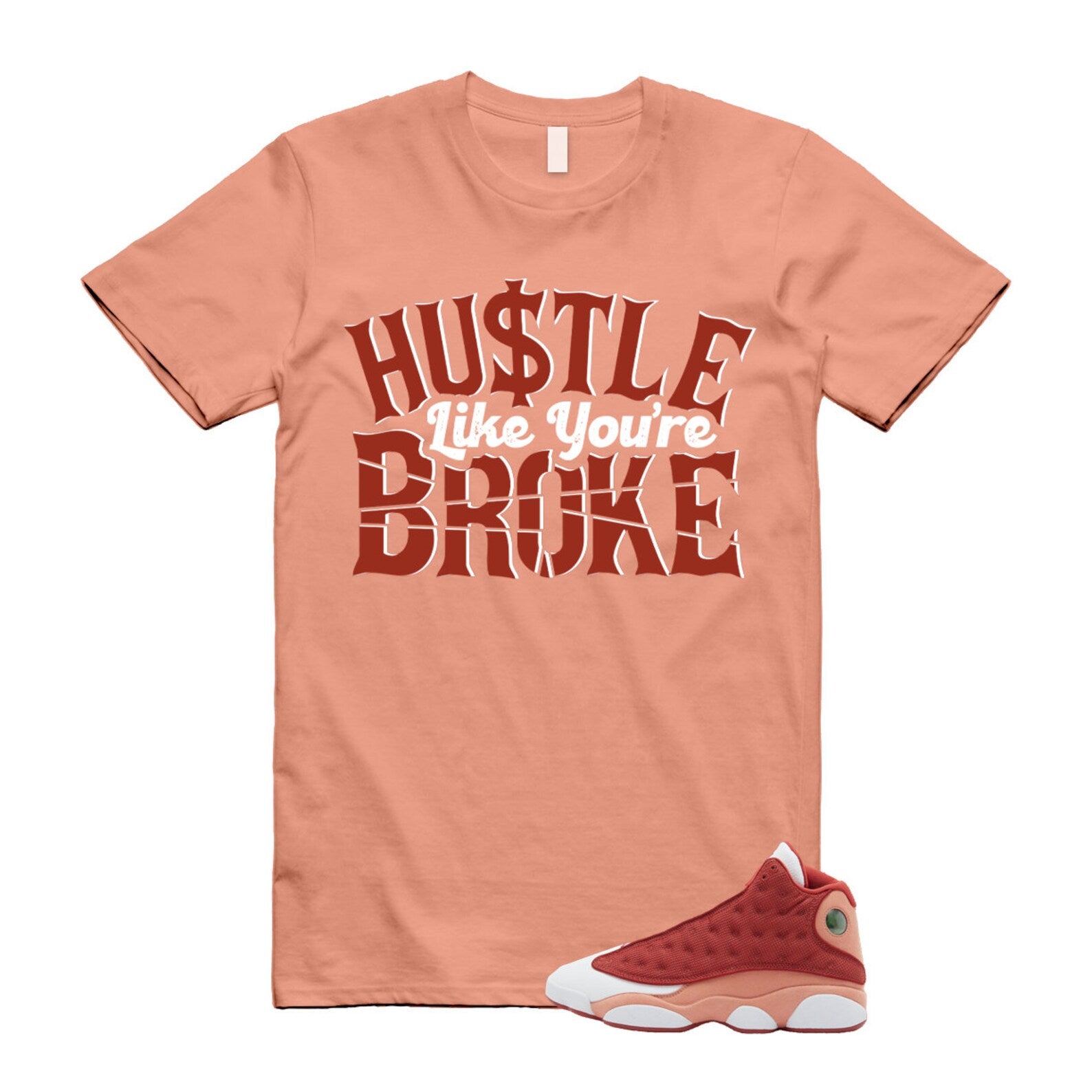 13 Dune Red Terra Blush White T Shirt Match BROKE ,DJ5982-601 T-Shirt, Sneaker Match Tee