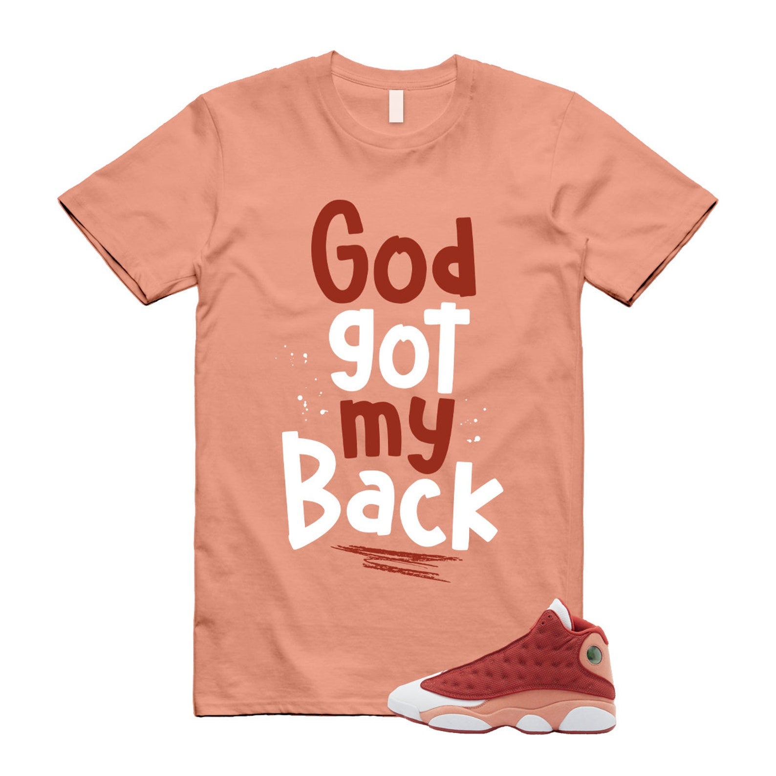13 Dune Red Terra Blush White T Shirt Match GOD ,DJ5982-601 T-Shirt, Sneaker Match Tee