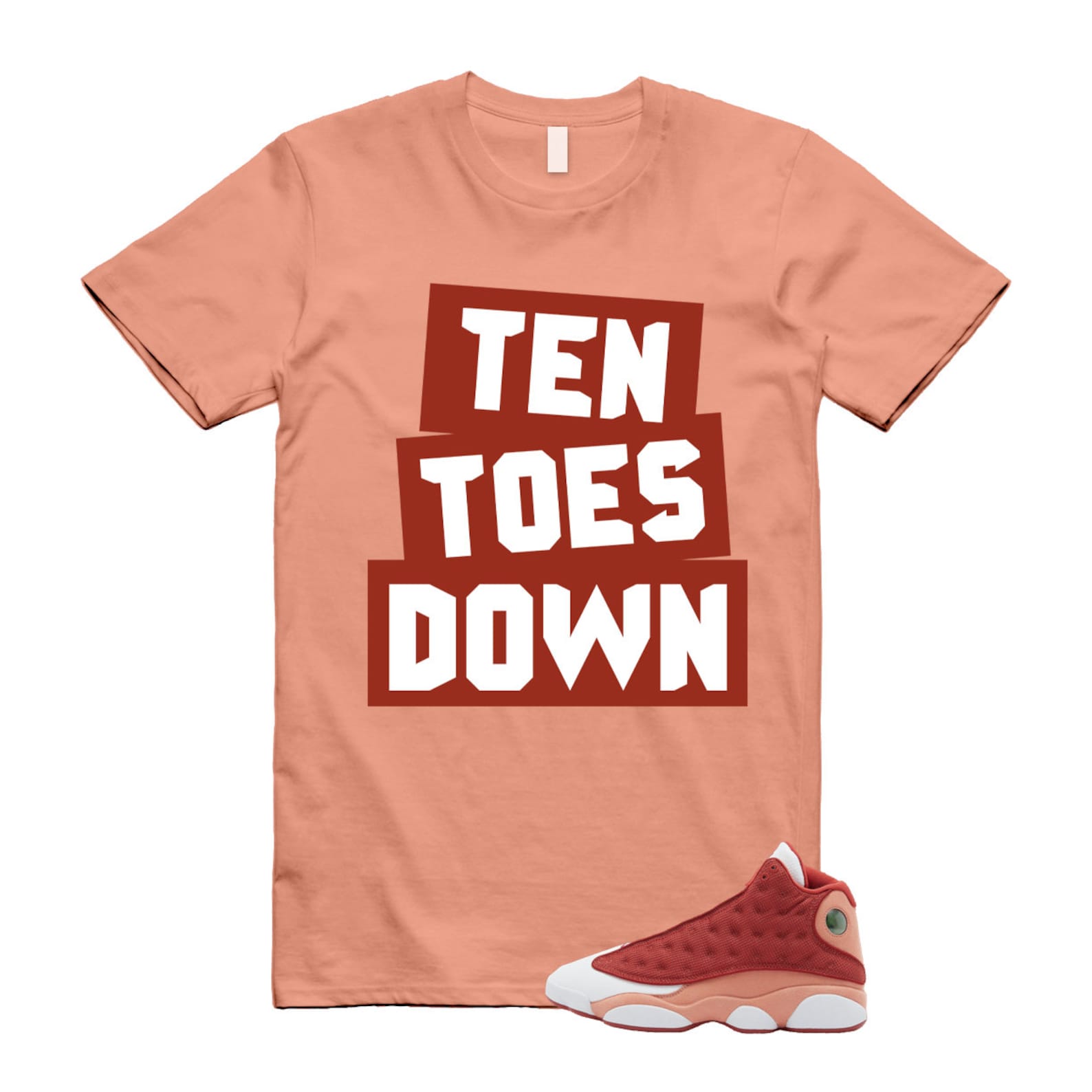 13 Dune Red Terra Blush White T Shirt Match TTD ,DJ5982-601 T-Shirt, Sneaker Match Tee