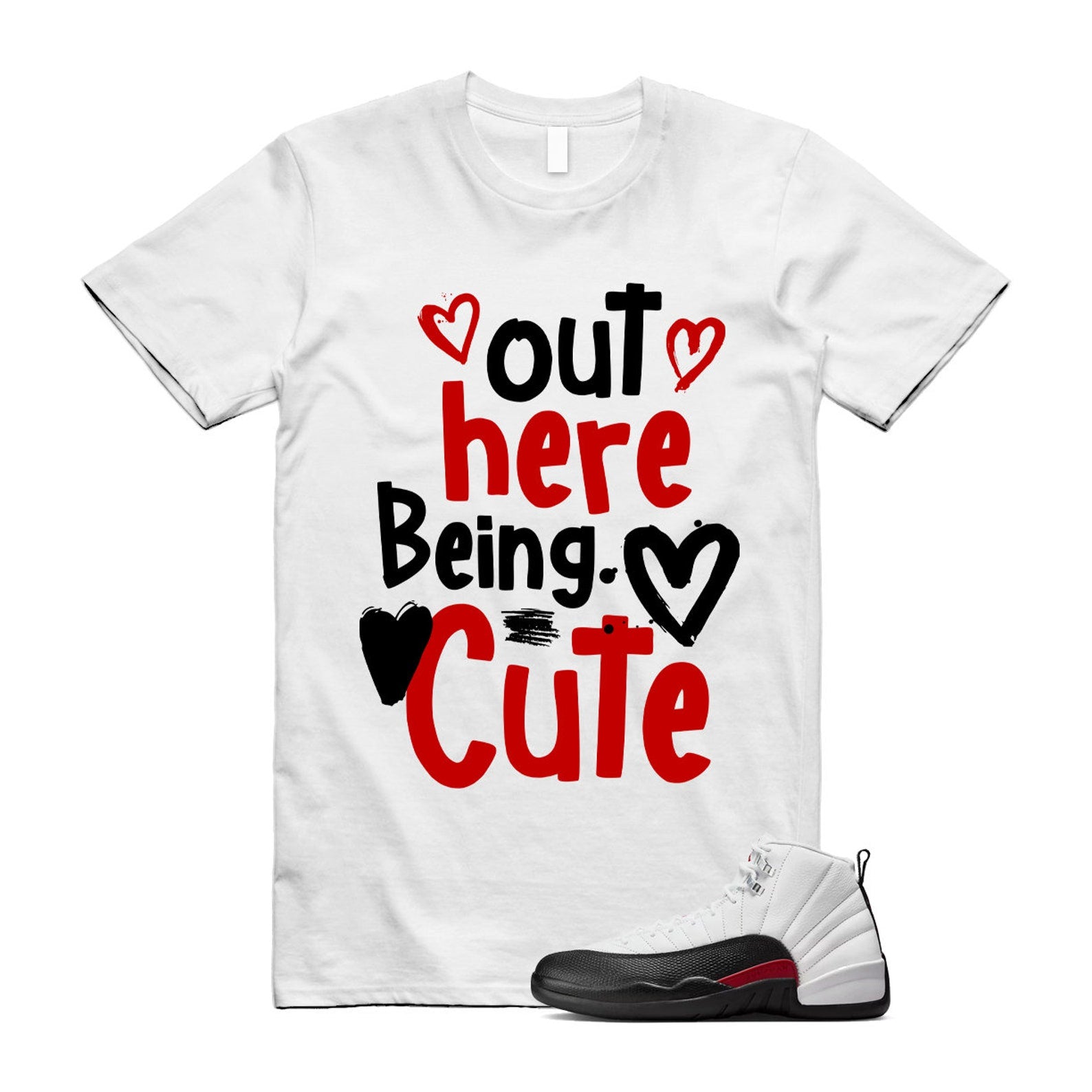 12 Taxi Flip White Gym Red Black T Shirt Match Out Here Being Cute ,153265-162 T-Shirt, Sneaker Match Tee
