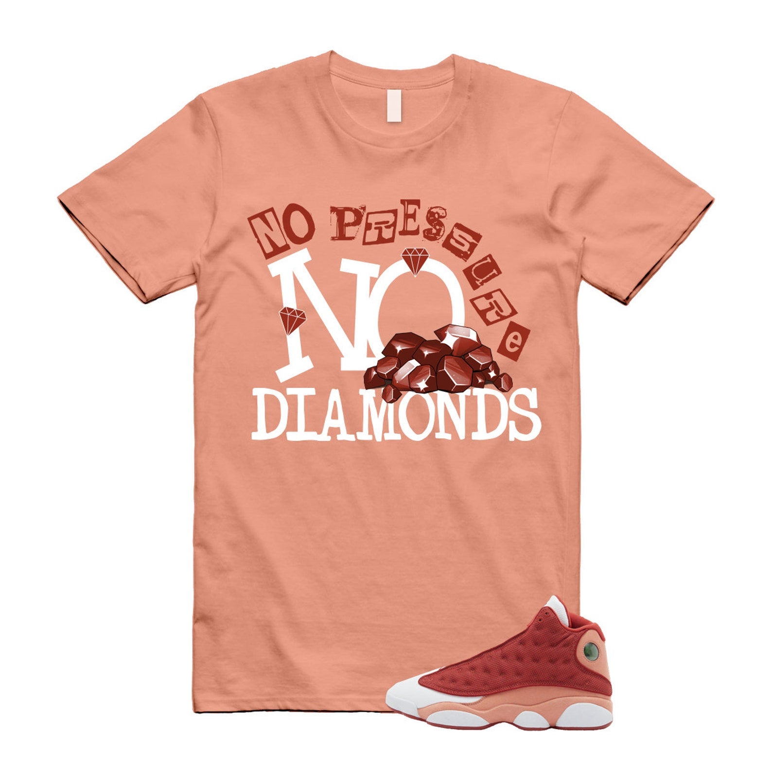 13 Dune Red Terra Blush White T Shirt Match DIAMOND ,DJ5982-601 T-Shirt, Sneaker Match Tee