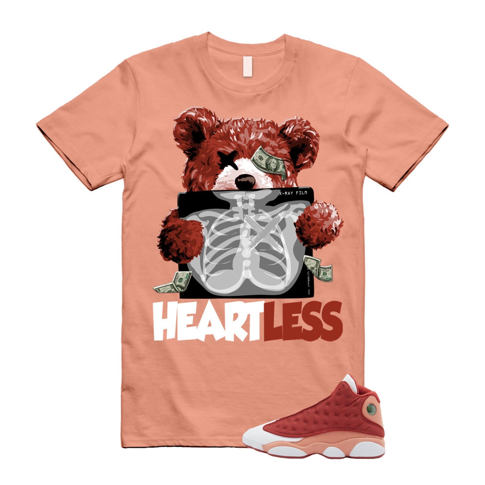 13 Dune Red Terra Blush White T Shirt Match HEART ,DJ5982-601 T-Shirt, Sneaker Match Tee