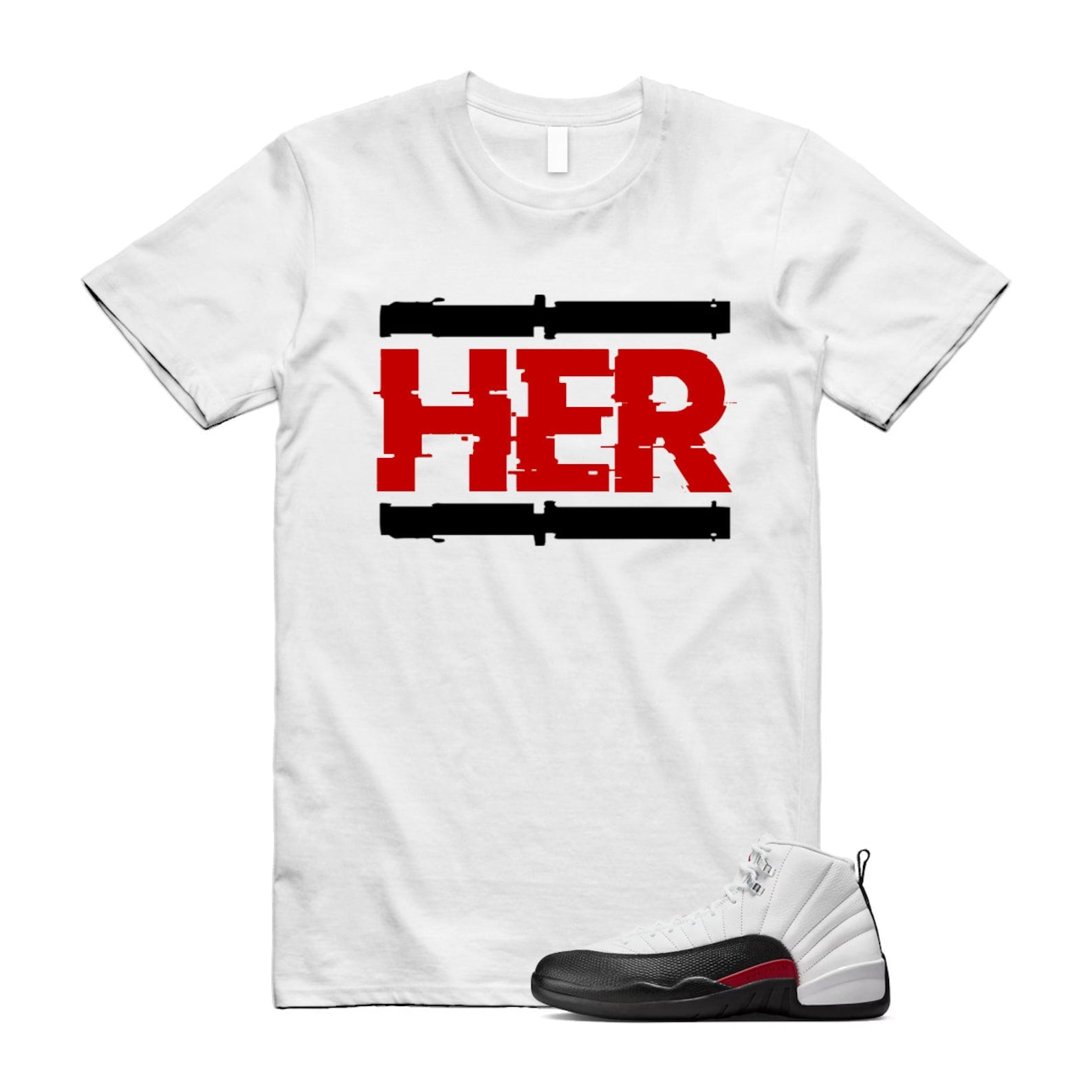 12 Taxi Flip White Gym Red Black T Shirt Match HER ,153265-162 T-Shirt, Sneaker Match Tee