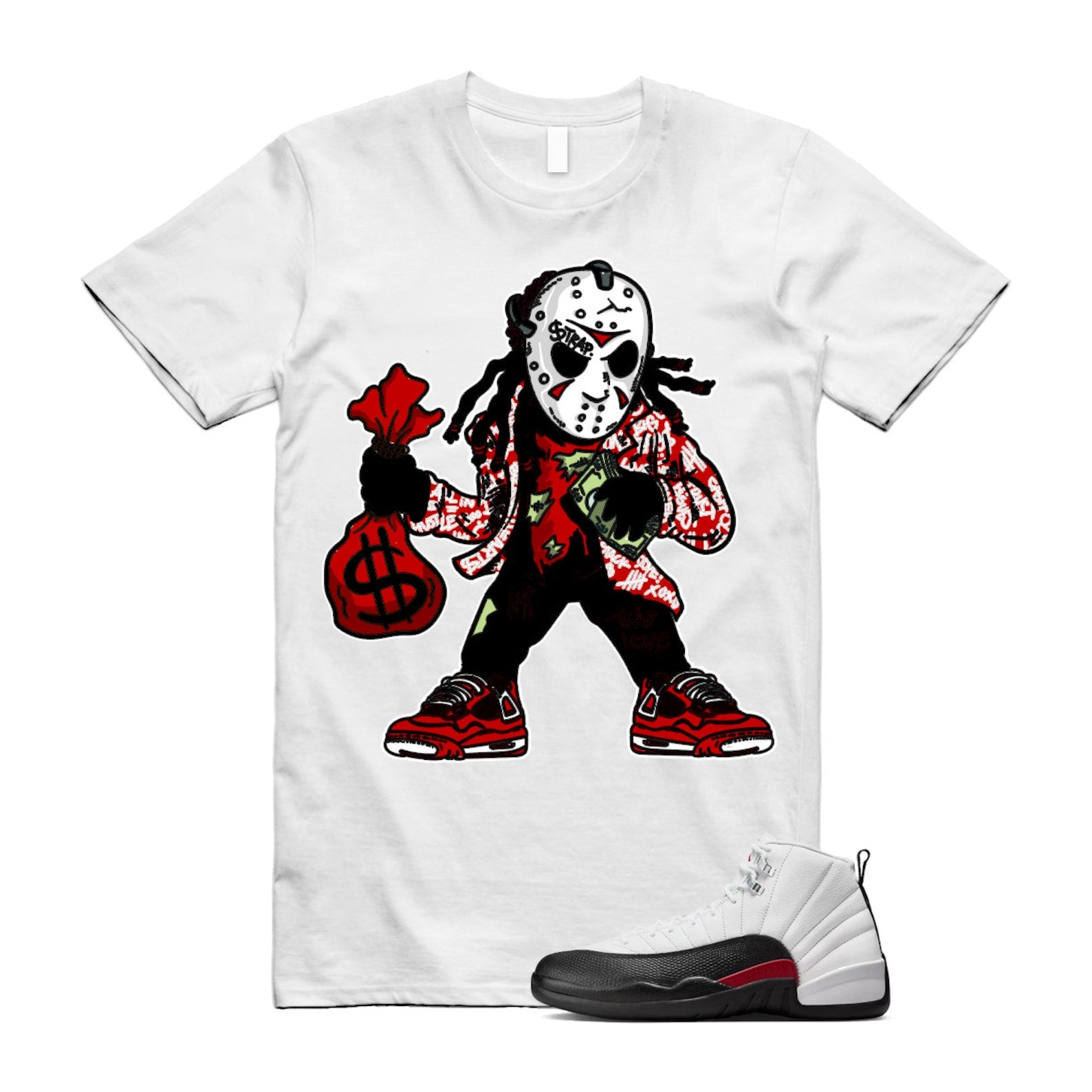 12 Taxi Flip White Gym Red Black T Shirt Match JASON ,153265-162 T-Shirt, Sneaker Match Tee