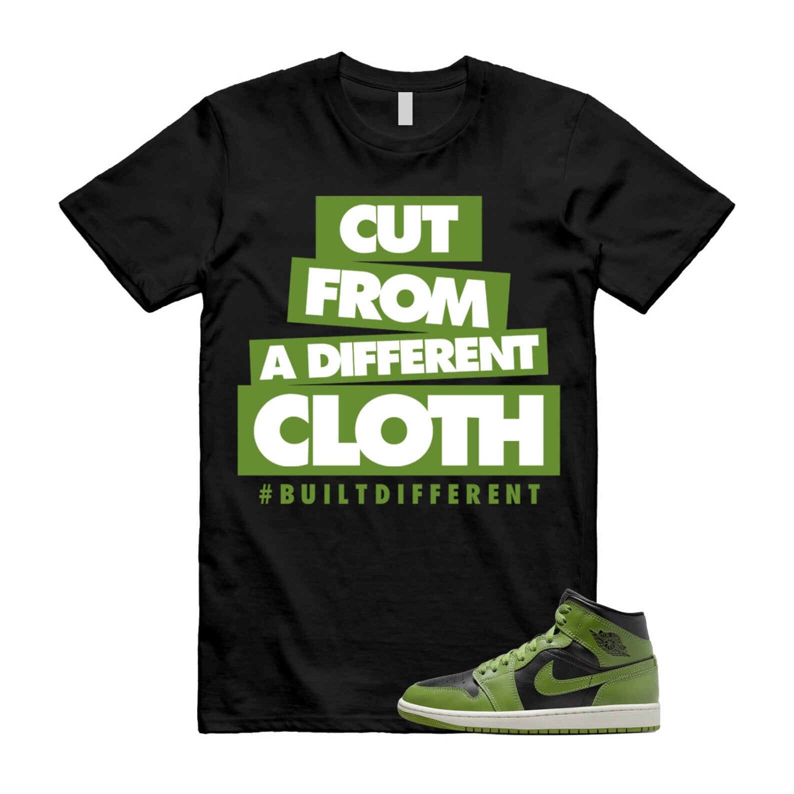 CLOTH T Shirt to match 1 Mid Altitude Green Heather Sail Black Snakeskin Snake Mean Electric Chlorophyll, BQ6472-031 T-Shirt, Sneaker Match Tee