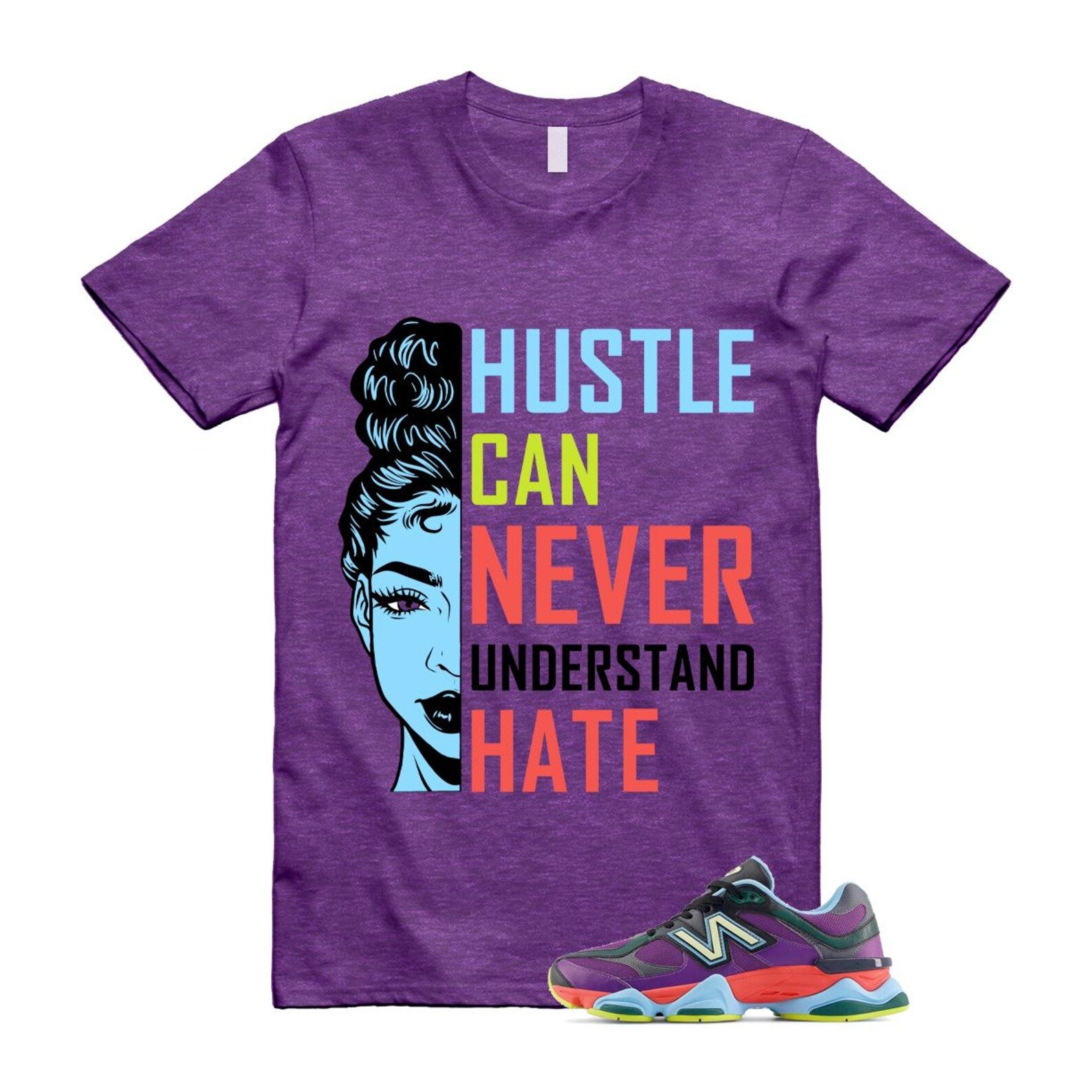 9060 Neon Nights Purple Red Blue Black T Shirt Match HUSTLE ,U9060RPO T-Shirt, Sneaker Match Tee