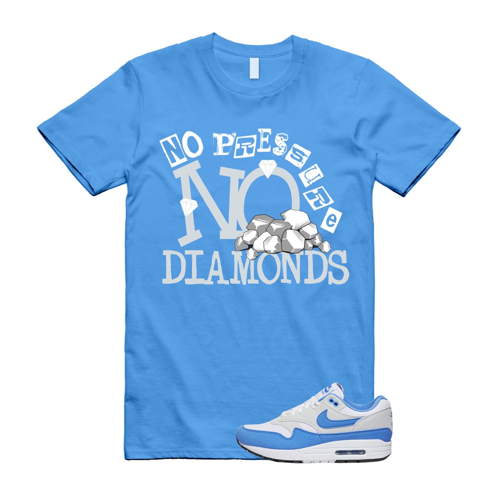 Air Max 1 University Blue White Photon Dust Black T Shirt Match DIAMOND ,Fd9082-103 T-Shirt, Sneaker Match Tee