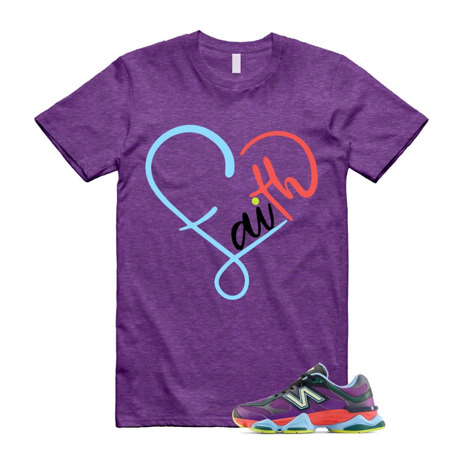 9060 Neon Nights Purple Red Blue Black T Shirt Match FAITH ,U9060RPO T-Shirt, Sneaker Match Tee