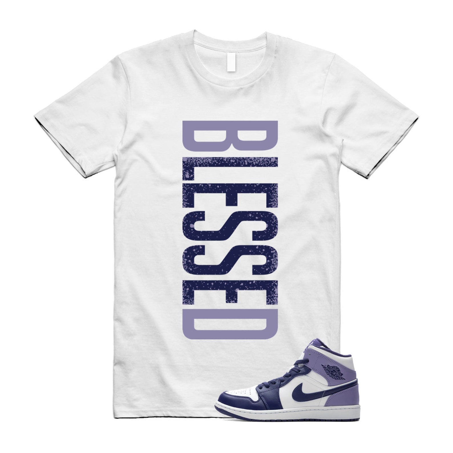Sky J Purple Blueberry Air Mid Light White T Shirt Match VERTBLS ,Fd9082-103 T-Shirt, Sneaker Match Tee