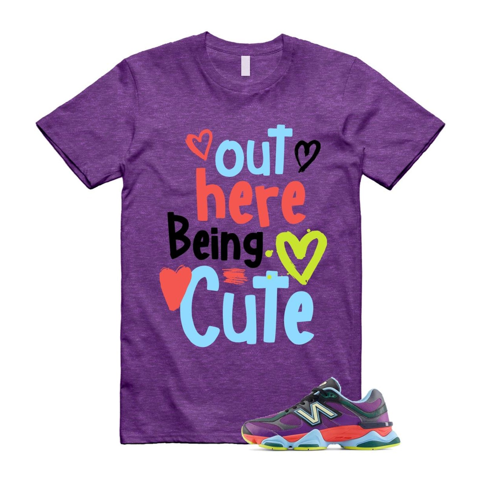 9060 Neon Nights Purple Red Blue Black T Shirt Match Out Here Being Cute ,U9060RPO T-Shirt, Sneaker Match Tee