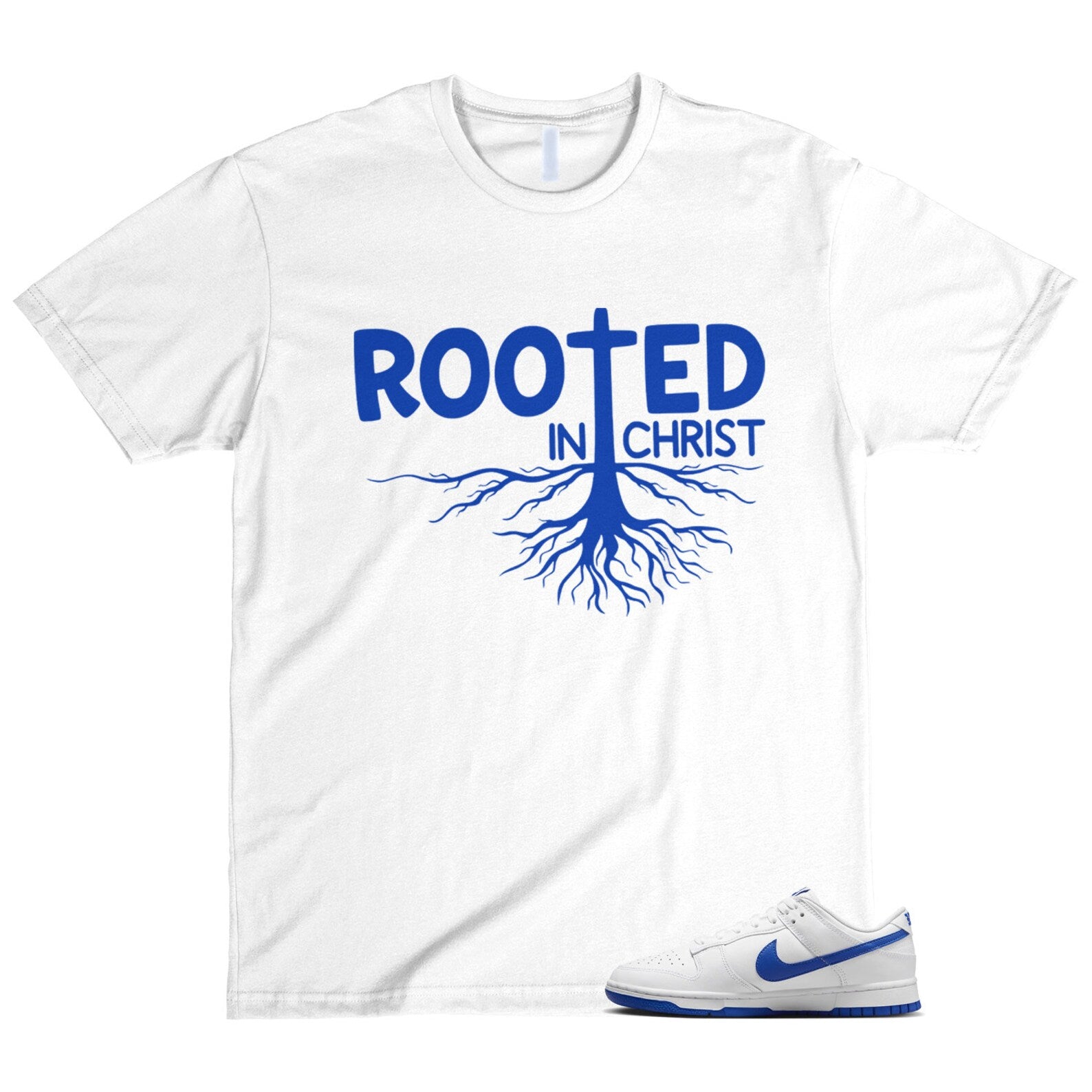 Dunk White Hyper Royal Summit Low T Shirt Match ROOTED ,DH9765-105 T-Shirt, Sneaker Match Tee