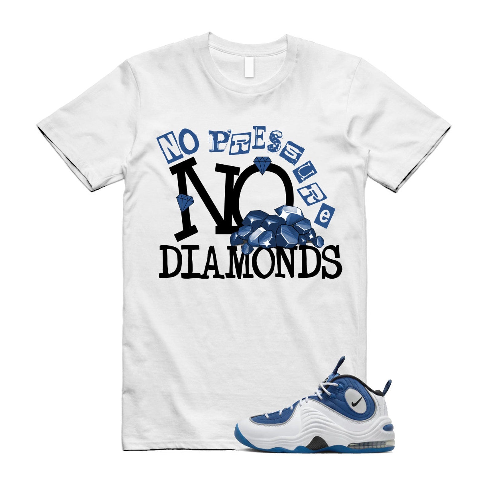 Penny Atlantic Blue 2 Air Metallic Silver Black White T Shirt Match DIAMOND ,FN4438-400 T-Shirt, Sneaker Match Tee