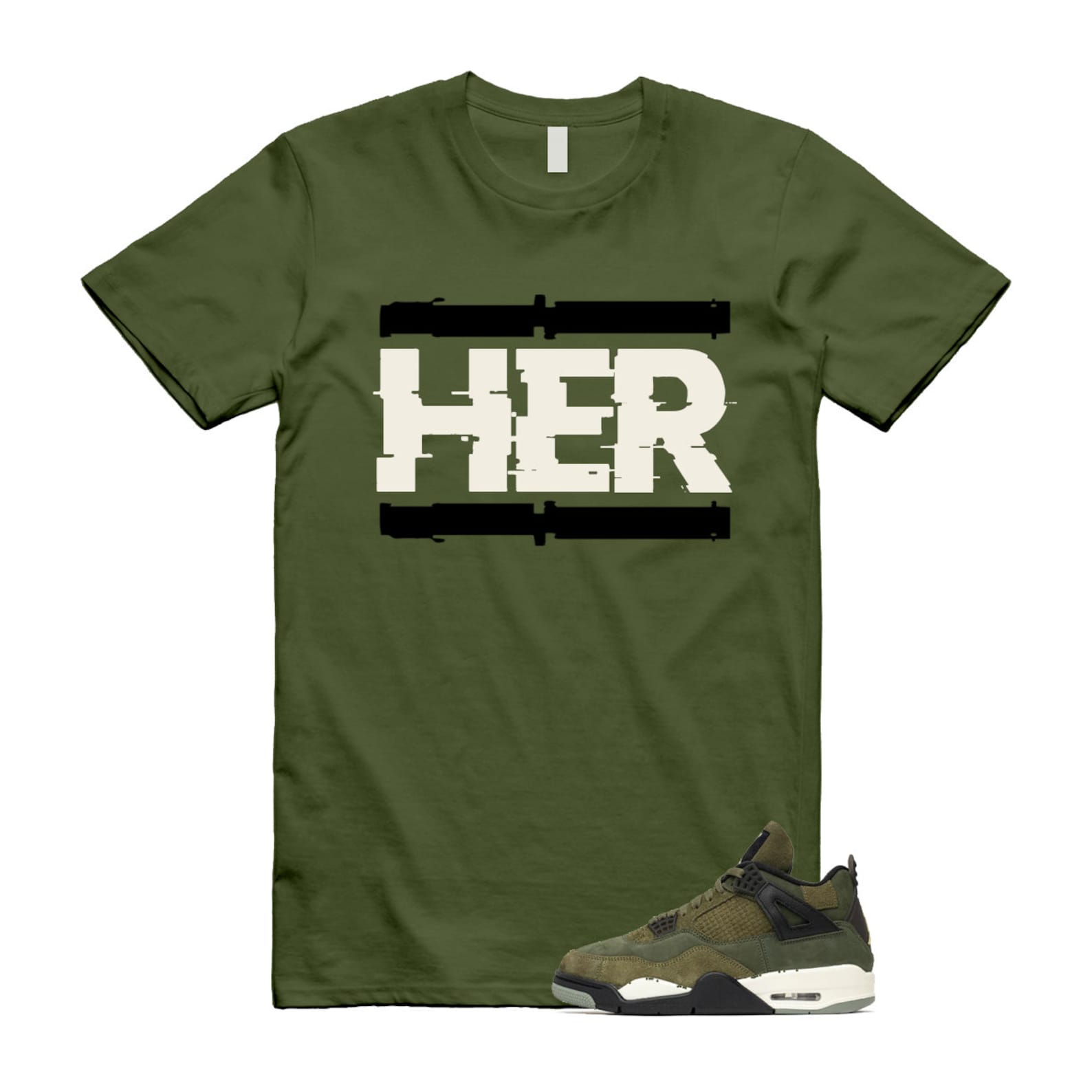 4 Olive Craft Medium SE Pale Vanilla Khaki Black Sail T Shirt Match HER ,FB9927-200 T-Shirt, Sneaker Match Tee