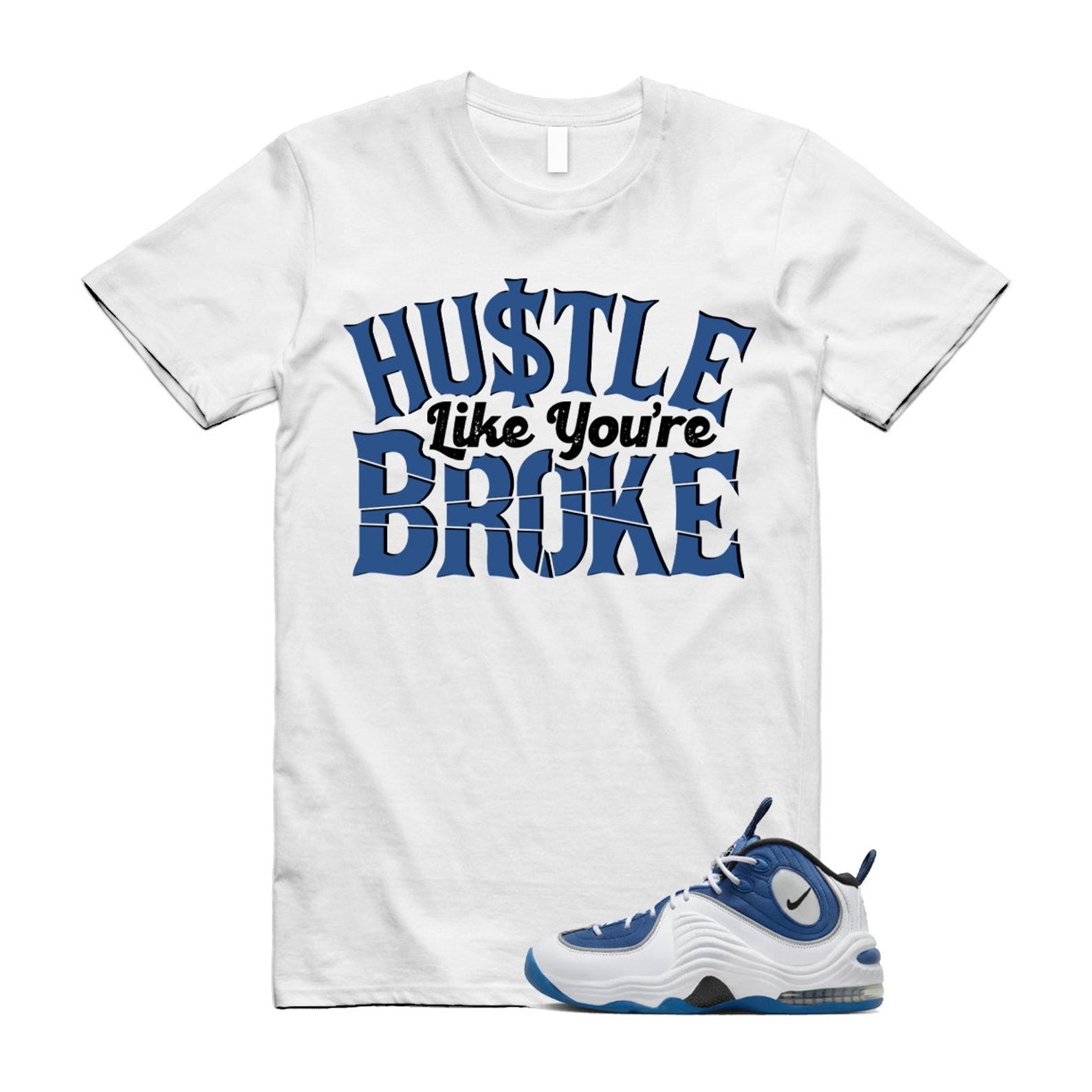 Penny Atlantic Blue 2 Air Metallic Silver Black White T Shirt Match BROKE ,FN4438-400 T-Shirt, Sneaker Match Tee
