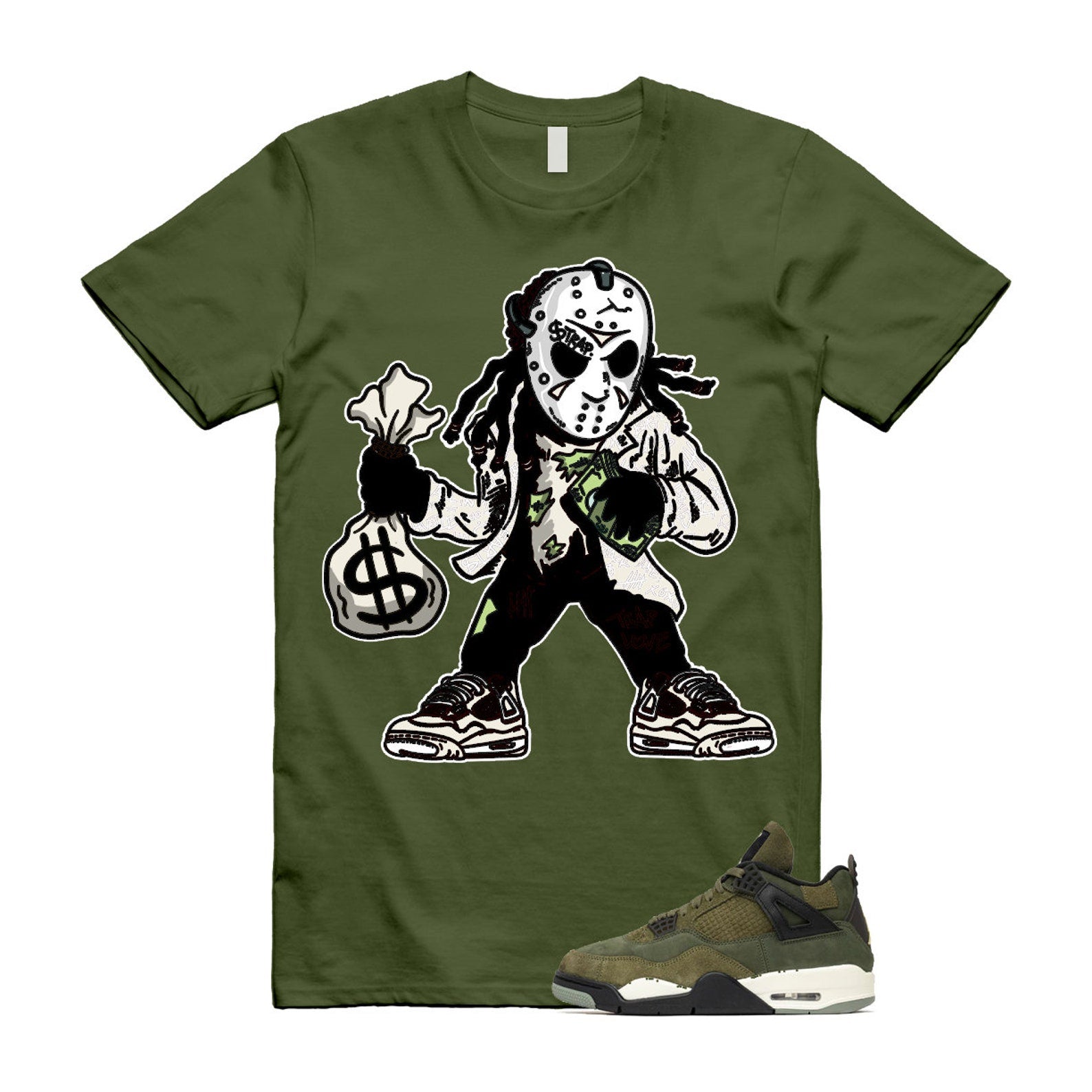 4 Olive Craft Medium SE Pale Vanilla Khaki Black Sail T Shirt Match JASON ,FB9927-200 T-Shirt, Sneaker Match Tee