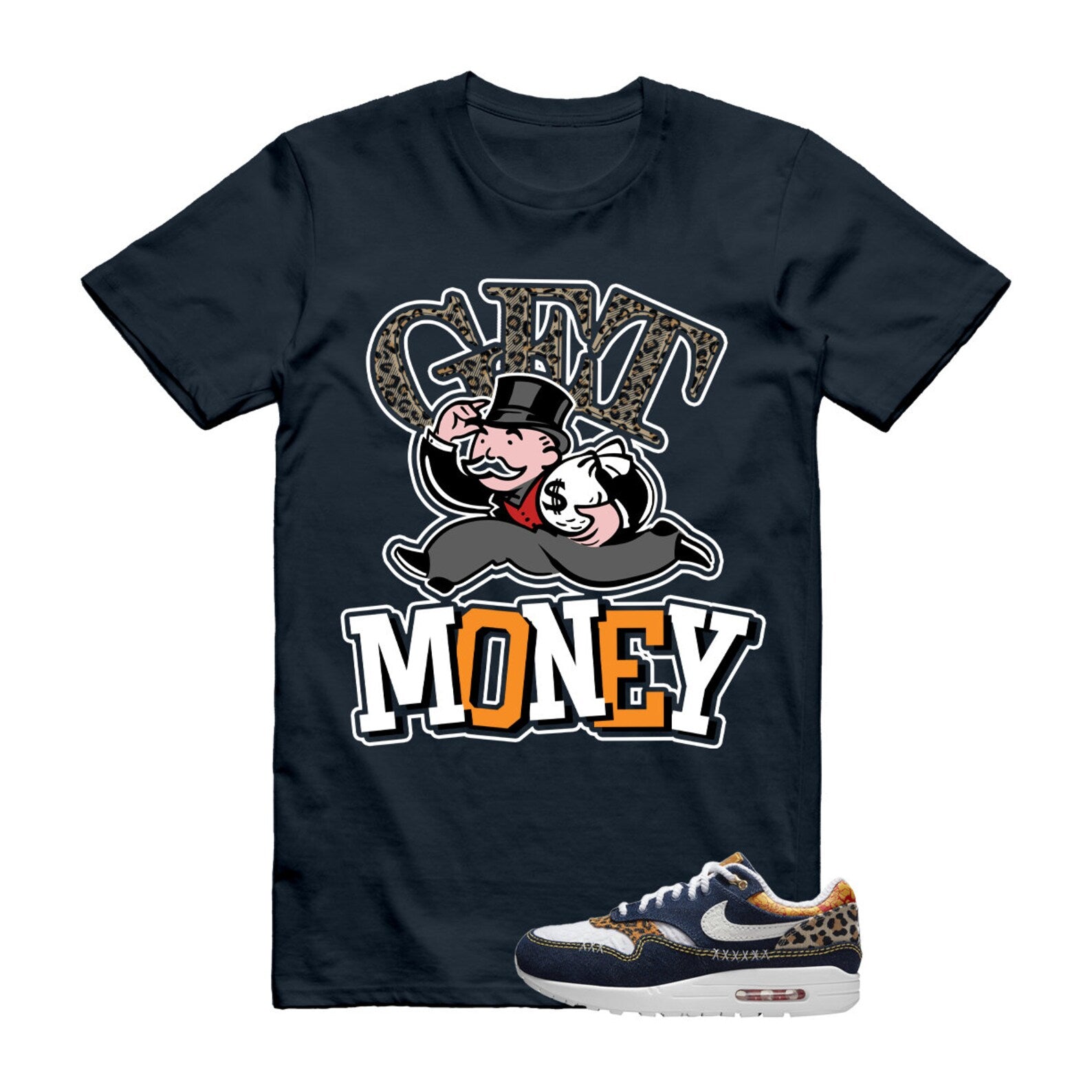 GM T Shirt to match N Air Max 1 Premium Denim Leopard Medium Blue White University Metallic Gold Picante Red Desert Ochre ,FJ4452-432 T-Shirt, Sneaker Match Tee