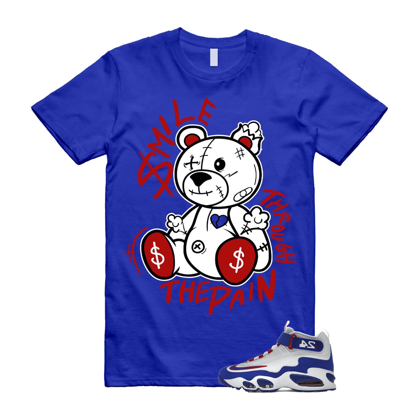 Air Griffey Max 1 USA White Blue Red 24 T Shirt Match Smile Through The Pain ,DX3723-100 T-Shirt, Sneaker Match Tee