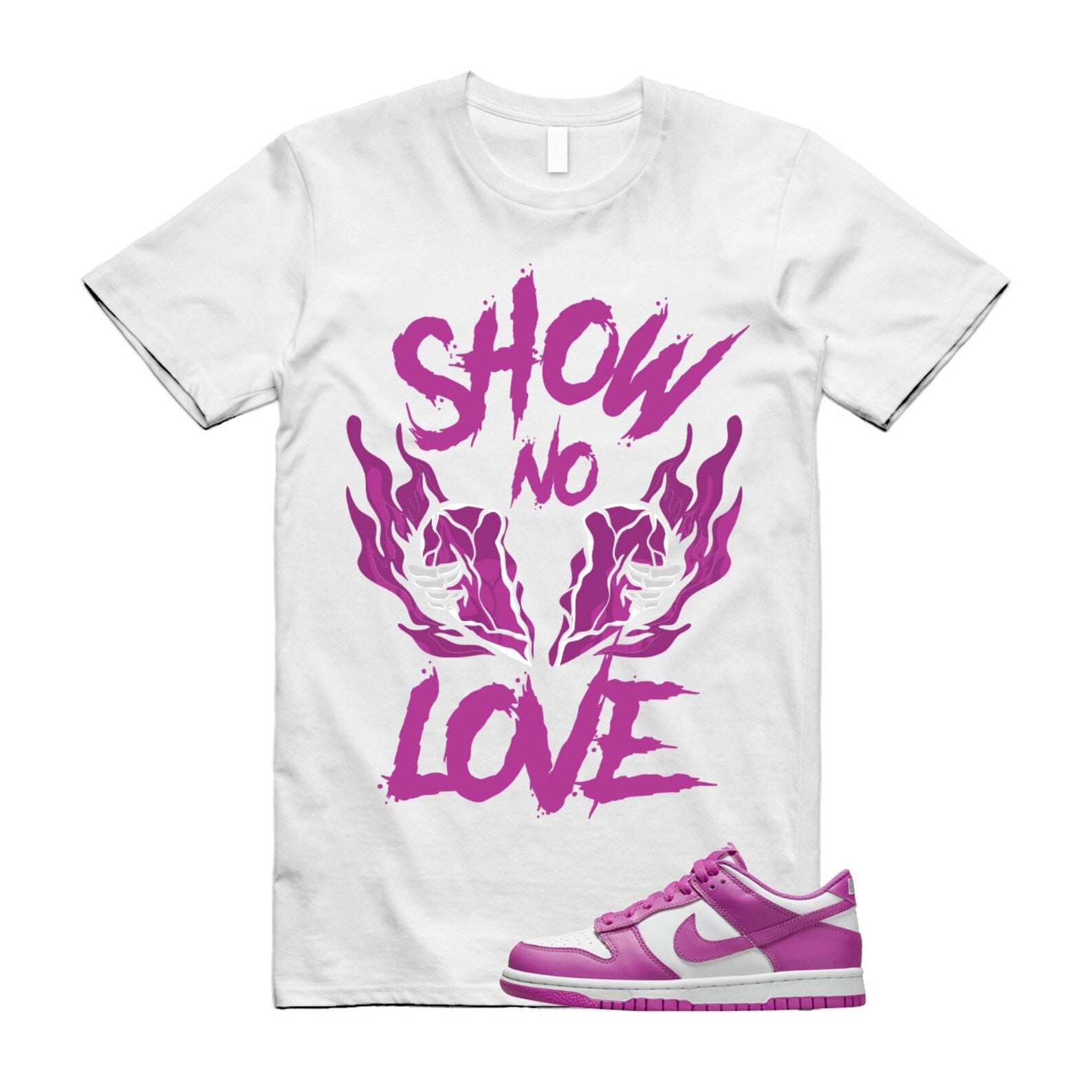 NOLOVE T Shirt to match N Dunk Low GS Active Fuchsia White Kids ,FJ0704-100 T-Shirt, Sneaker Match Tee