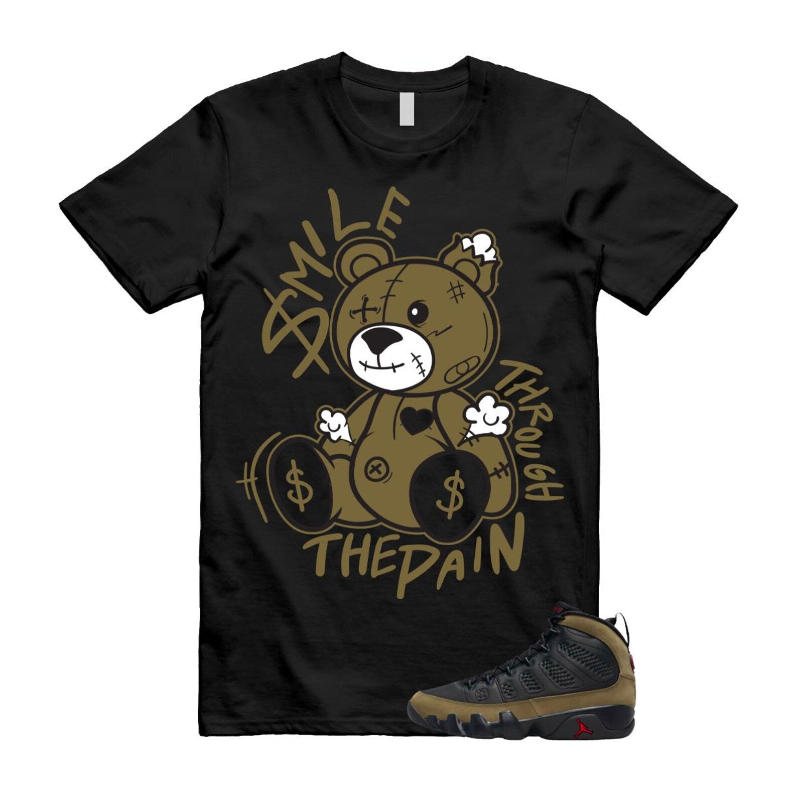 9 Olive 2024 Black True Red Light 1993 T Shirt Match Smile Through The Pain ,Hv4794-030 T-Shirt, Sneaker Match Tee