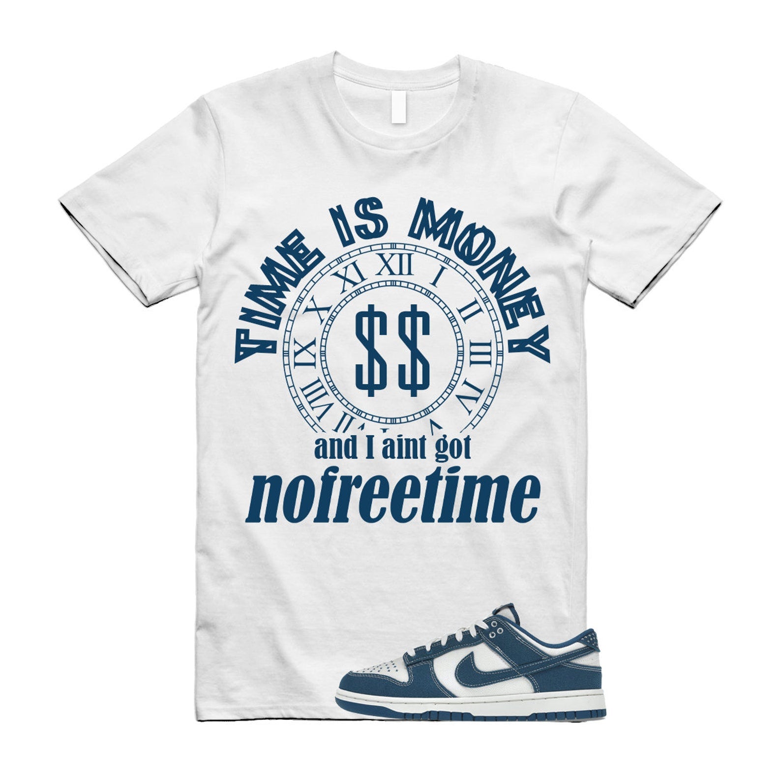 FREE TIME T Shirt to match N Dunk Low Industrial Blue Sashiko Summit White Japan ,DV0834-101 T-Shirt, Sneaker Match Tee