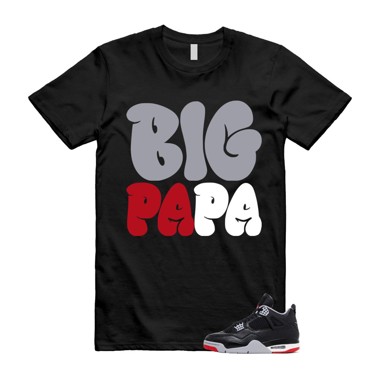 4 Bred Reimagined Black Cement Grey Varsity Red Summit White Retro T Shirt Match PAPA ,FV5029-006 T-Shirt, Sneaker Match Tee