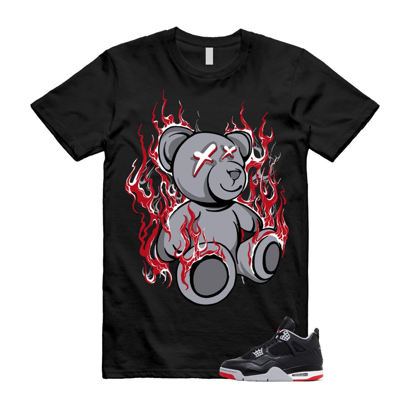 4 Bred Reimagined Black Cement Grey Varsity Red Summit White Retro T Shirt Match LIT ,FV5029-006 T-Shirt, Sneaker Match Tee