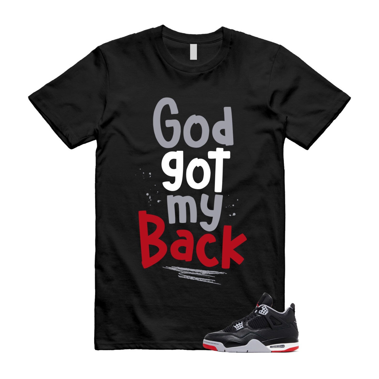 4 Bred Reimagined Black Cement Grey Varsity Red Summit White Retro T Shirt Match GOD ,FV5029-006 T-Shirt, Sneaker Match Tee