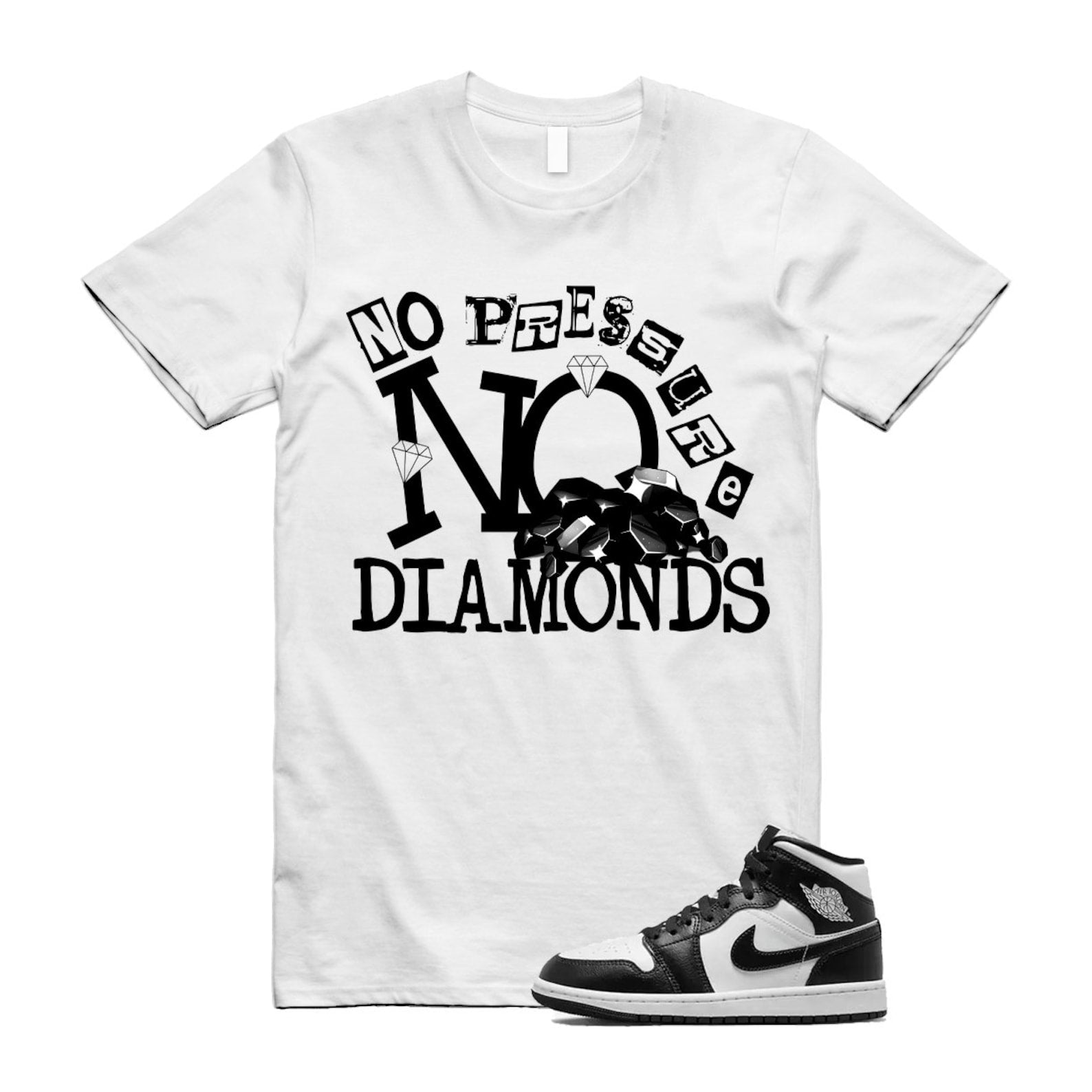 DIAMOND T Shirt to match Air J 1 Mid Panda WMNS White Black ,DV0991-101 T-Shirt, Sneaker Match Tee