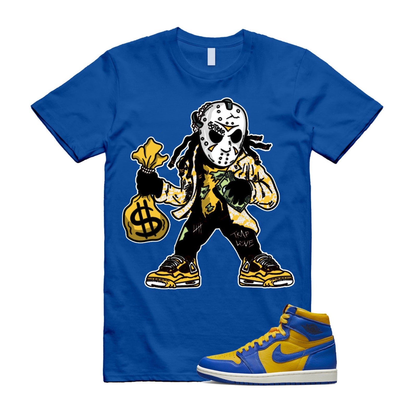 Reverse Laney 1 Game Royal Blue Air High OG WMNS Varsity Maize Sail Black Fire Red T Shirt Match JASON ,FD2596-700 T-Shirt, Sneaker Match Tee