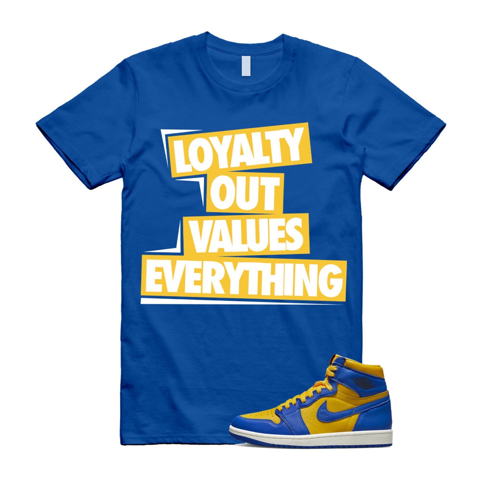 Reverse Laney 1 Game Royal Blue Air High OG WMNS Varsity Maize Sail Black Fire Red T Shirt Match LOVE ,FD2596-700 T-Shirt, Sneaker Match Tee