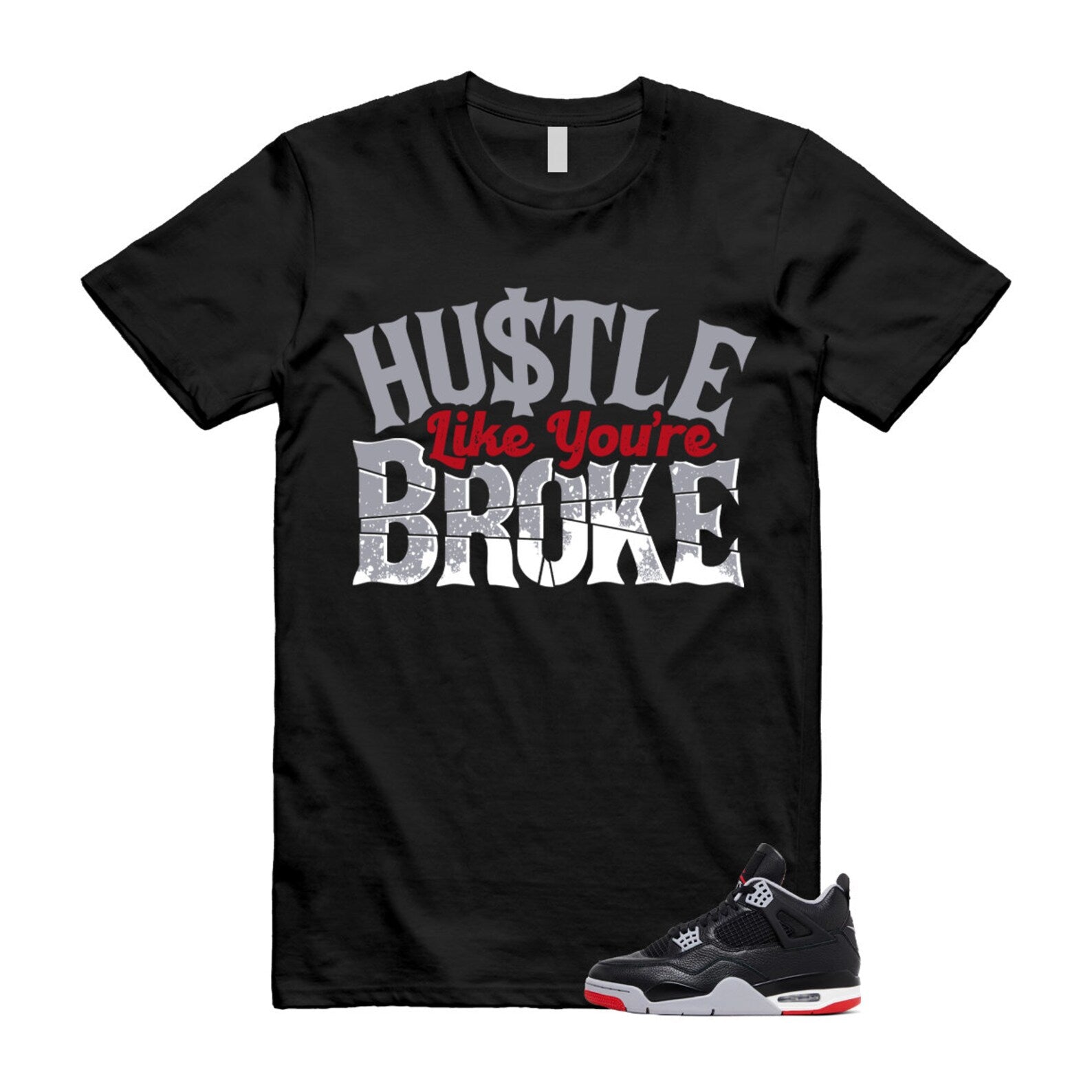 4 Bred Reimagined Black Cement Grey Varsity Red Summit White Retro T Shirt Match BROKE ,FV5029-006 T-Shirt, Sneaker Match Tee