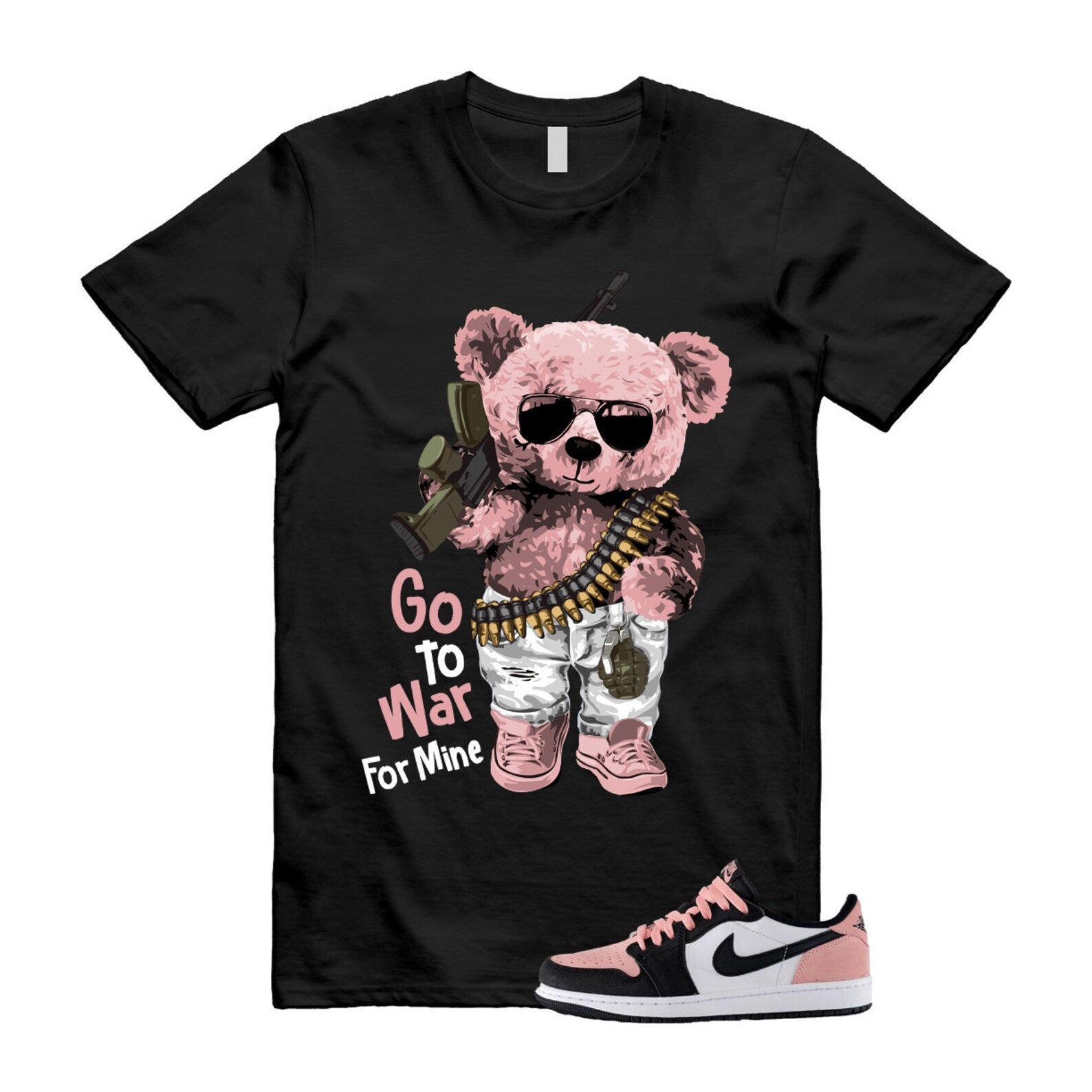 WAR T Shirt to match Air J 1 Low OG Bleached Coral Black White Grey Fog ,CZ0790-061 T-Shirt, Sneaker Match Tee