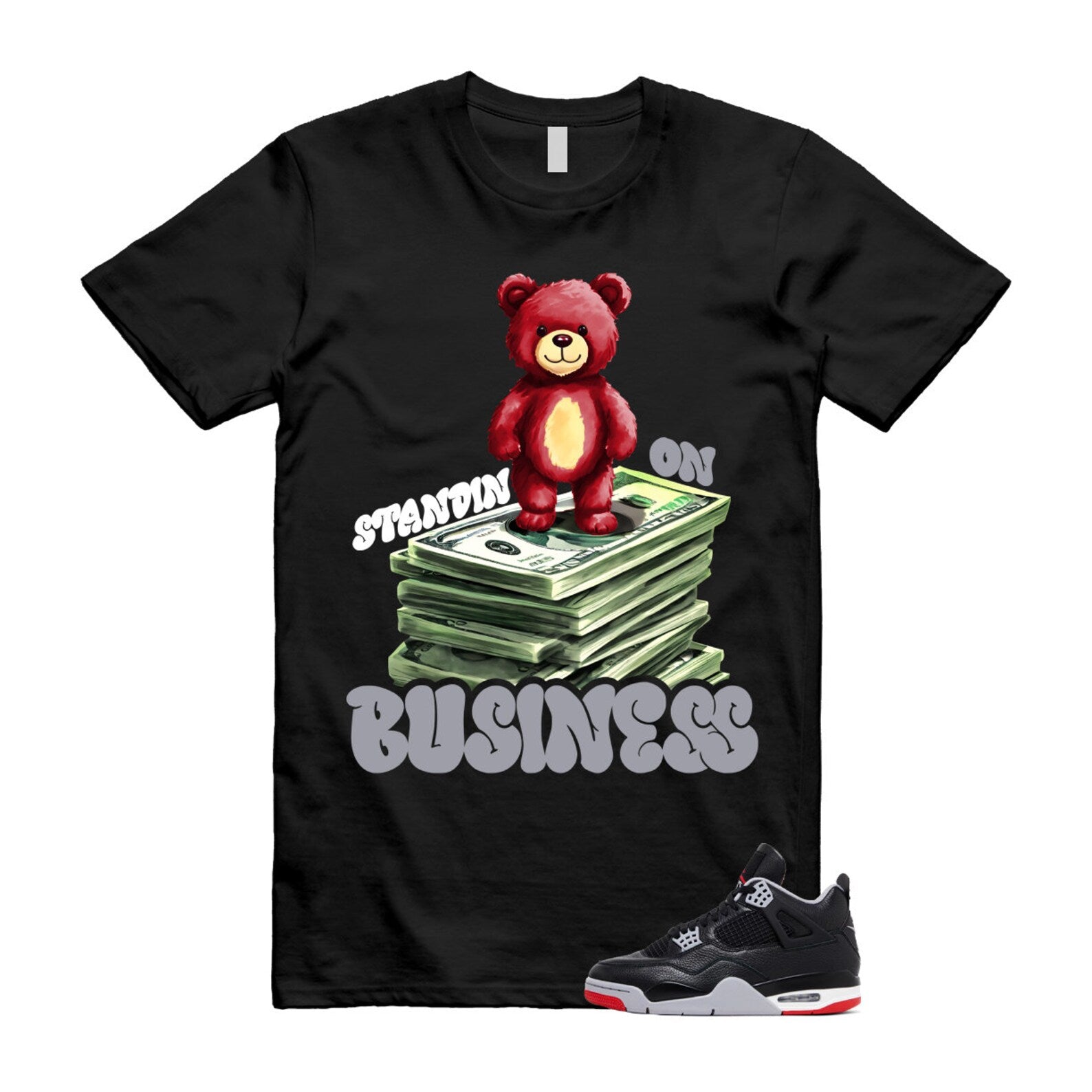 4 Bred Reimagined Black Cement Grey Varsity Red Summit White Retro T Shirt Match Stand On Business ,FV5029-006 T-Shirt, Sneaker Match Tee