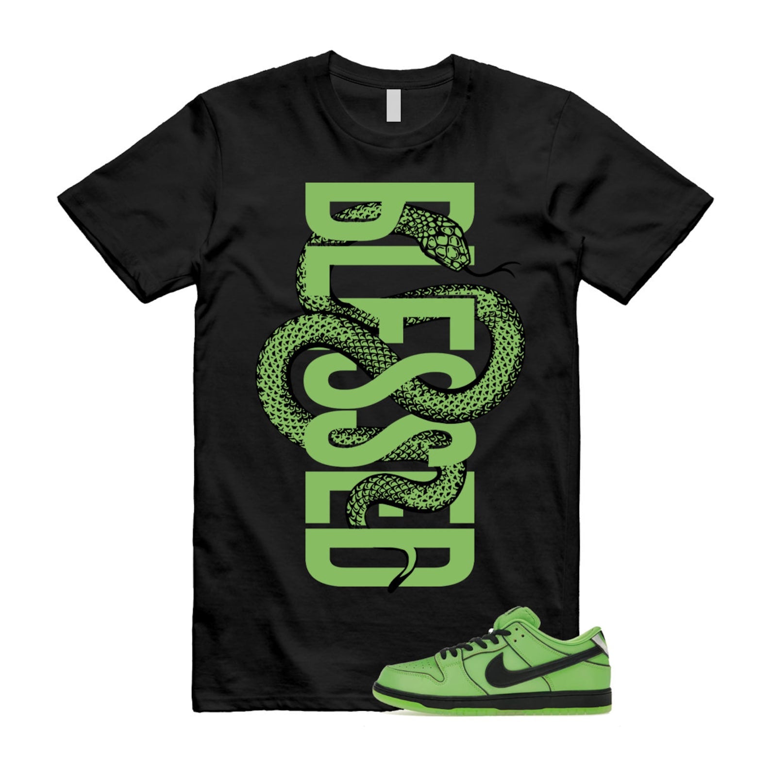 Dunk Buttercup The Power Girls Mean Green Lotus Pink Black T Shirt Match SNAKEBLS ,FZ8832-300 T-Shirt, Sneaker Match Tee
