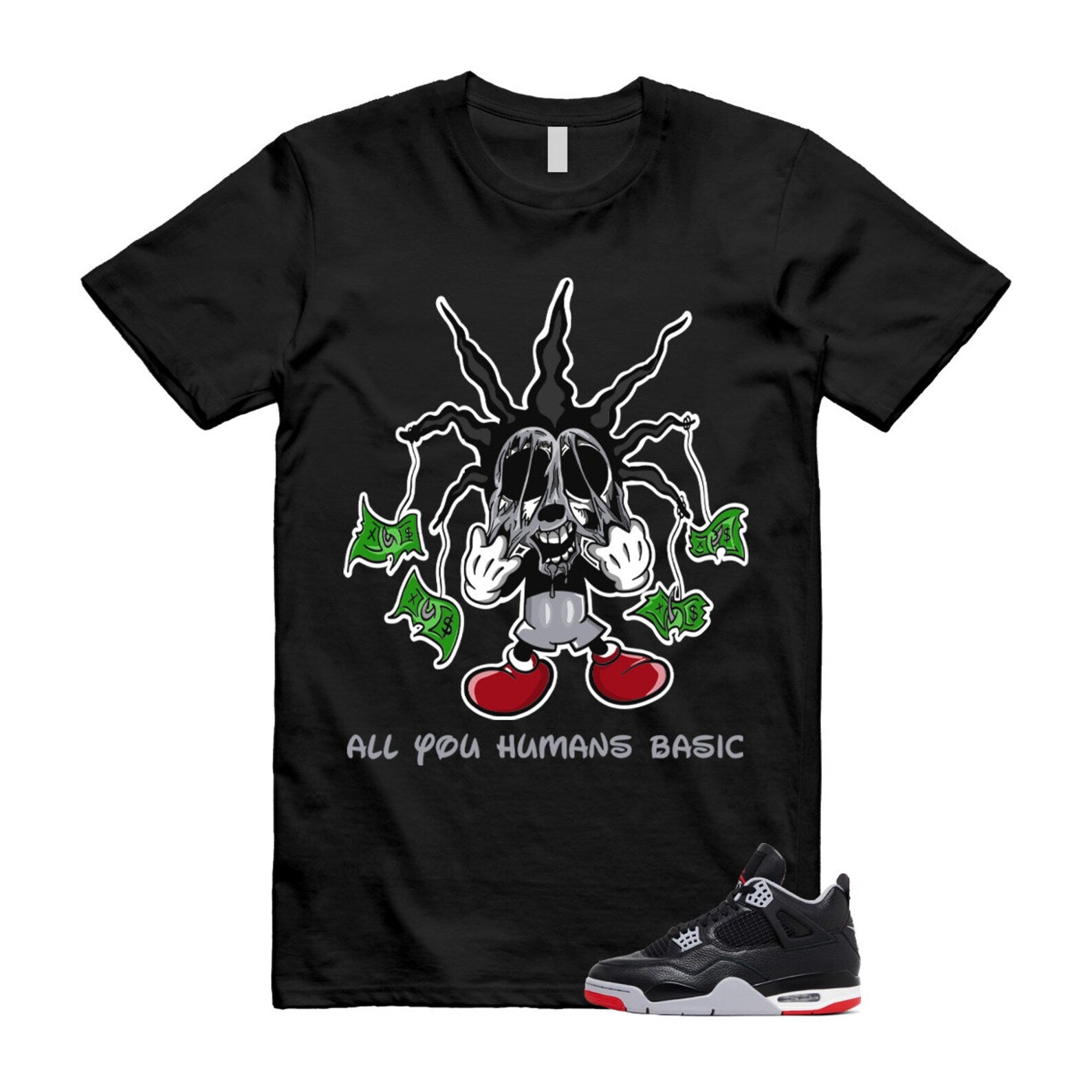 4 Bred Reimagined Black Cement Grey Varsity Red Summit White Retro T Shirt Match HOOK ,FV5029-006 T-Shirt, Sneaker Match Tee