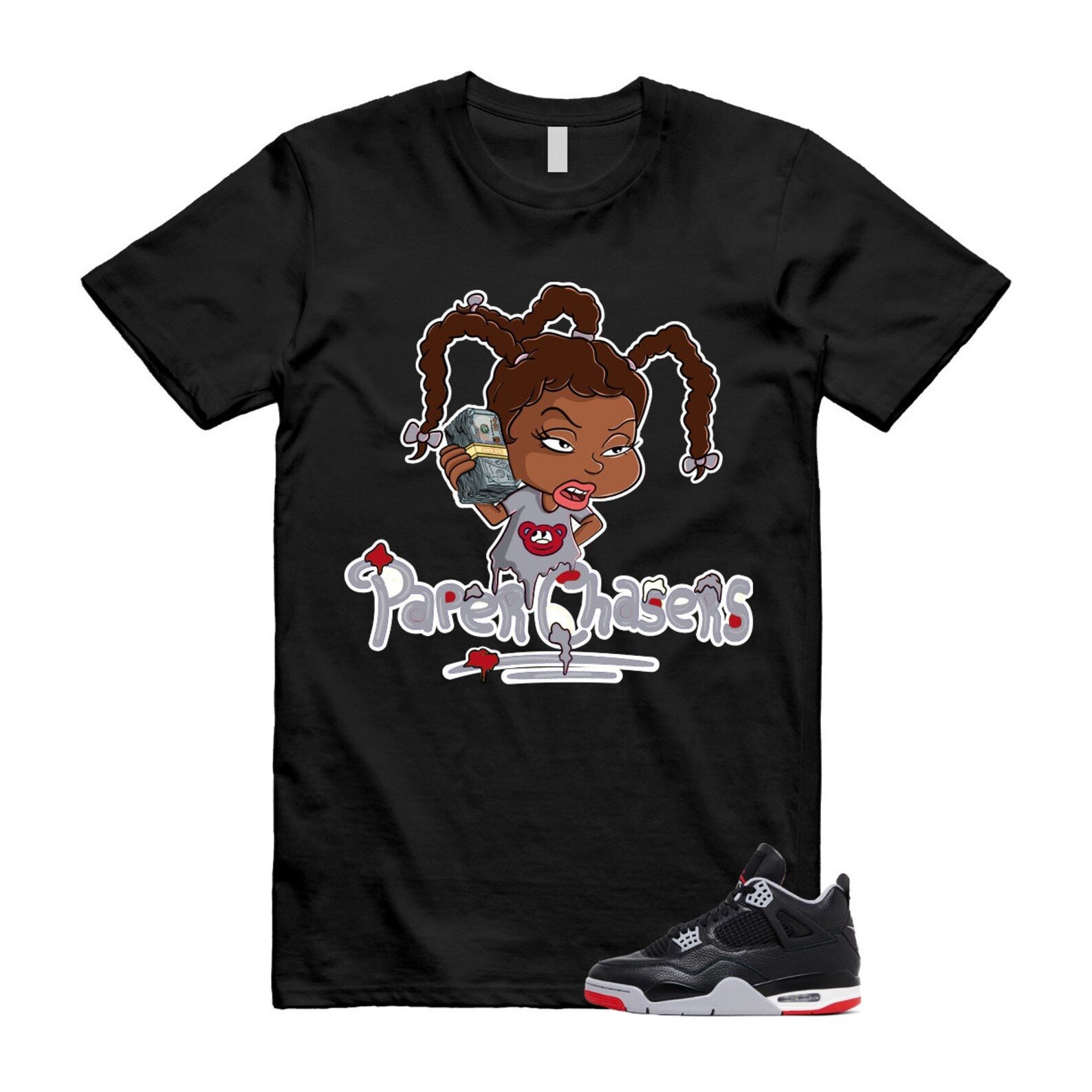 4 Bred Reimagined Black Cement Grey Varsity Red Summit White Retro T Shirt Match PC ,FV5029-006 T-Shirt, Sneaker Match Tee