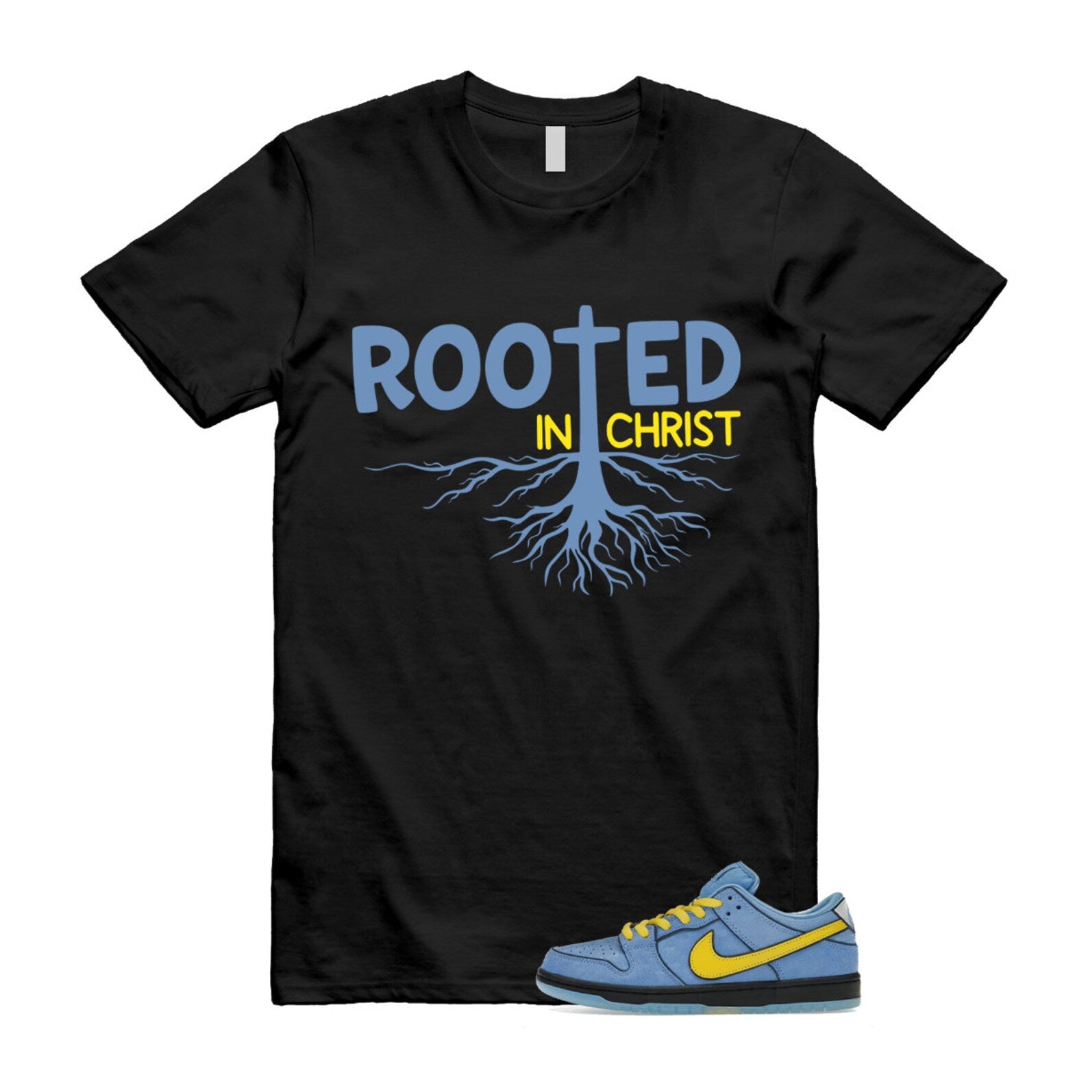 Dunk Bubbles The Power Girls Blue Chill Deep Royal Active Pink Yellow Black T Shirt Match ROOTED ,FZ8833-400 T-Shirt, Sneaker Match Tee