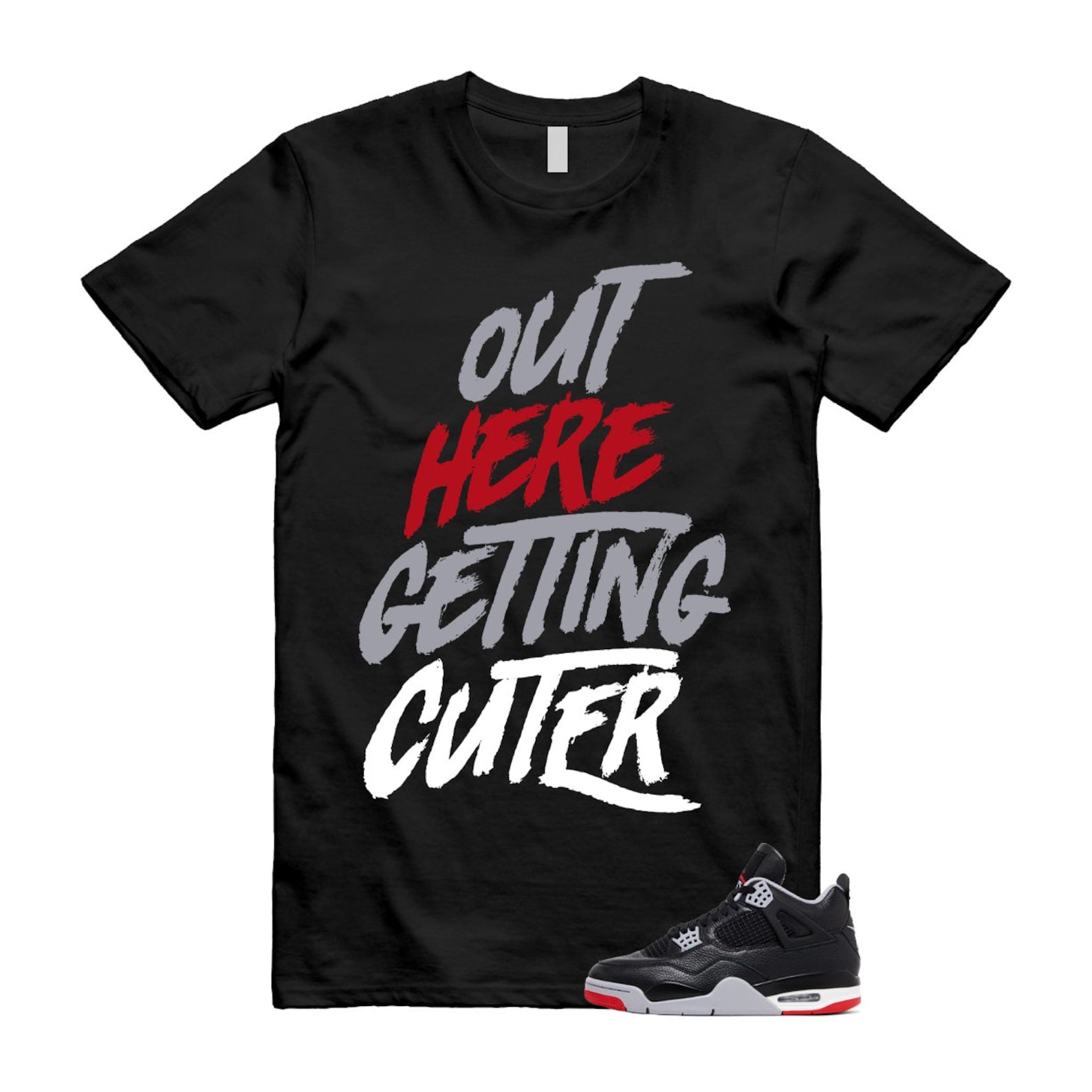 4 Bred Reimagined Black Cement Grey Varsity Red Summit White Retro T Shirt Match CUTER ,FV5029-006 T-Shirt, Sneaker Match Tee