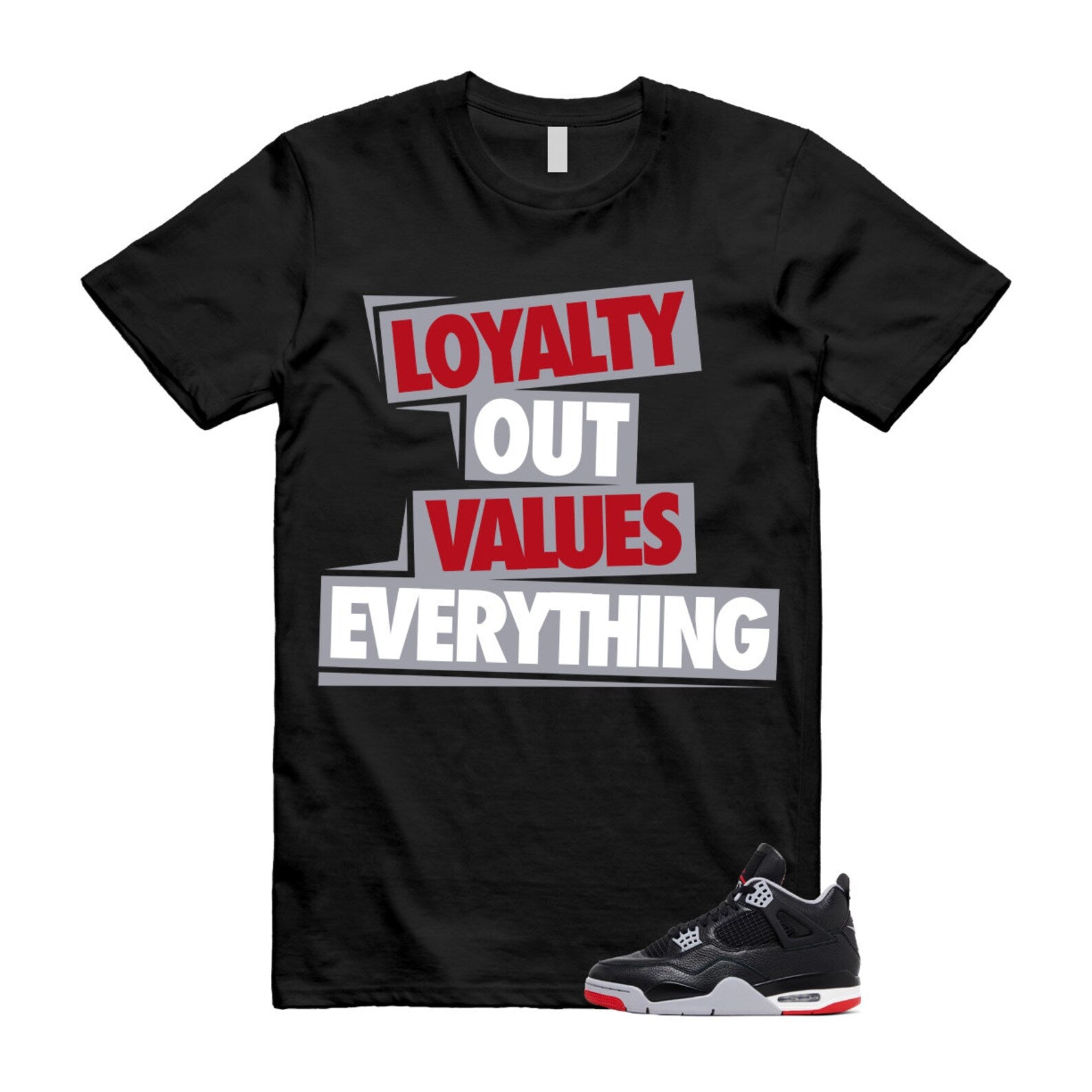4 Bred Reimagined Black Cement Grey Varsity Red Summit White Retro T Shirt Match LOVE ,FV5029-006 T-Shirt, Sneaker Match Tee