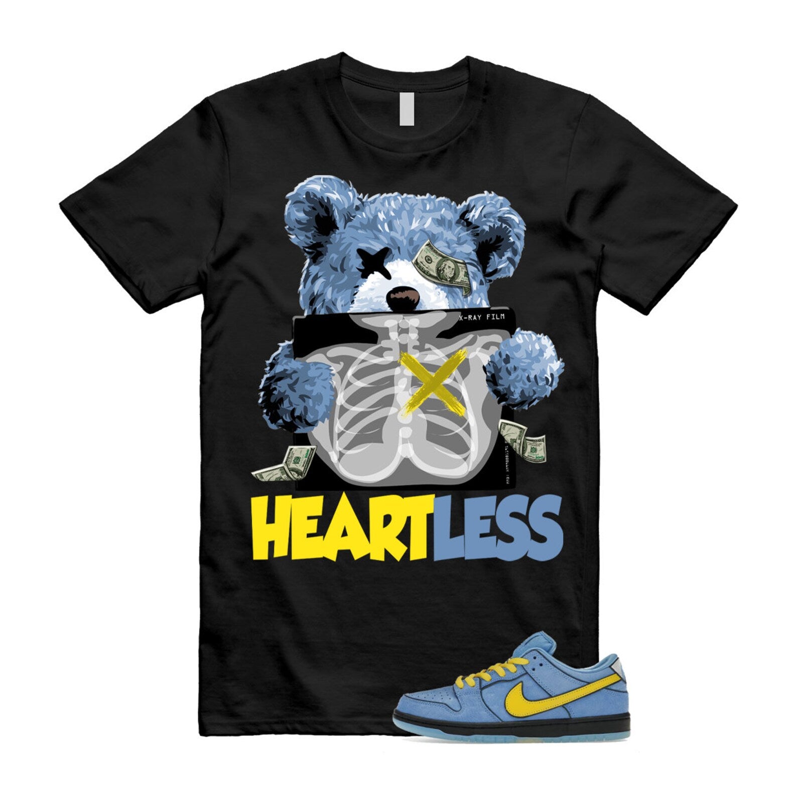 Dunk Bubbles The Power Girls Blue Chill Deep Royal Active Pink Yellow Black T Shirt Match HEART ,FZ8833-400 T-Shirt, Sneaker Match Tee